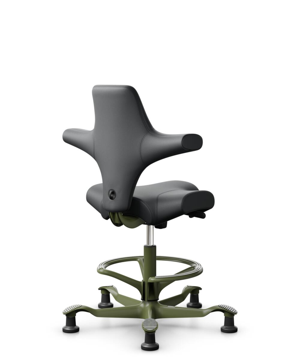HÅG Capisco 8106 - Paloma Soft (Wollsdorf) - Semi-aniline Leder - PL55206 Grey - Framekleur - Moss Grey - Gasveer - 200 mm (Zithoogte 46-64cm) - Vloercontact - Glijdoppen - Voetenring - Ja, in framekleur - Voetster - Nee, voetster in framekleur - 3