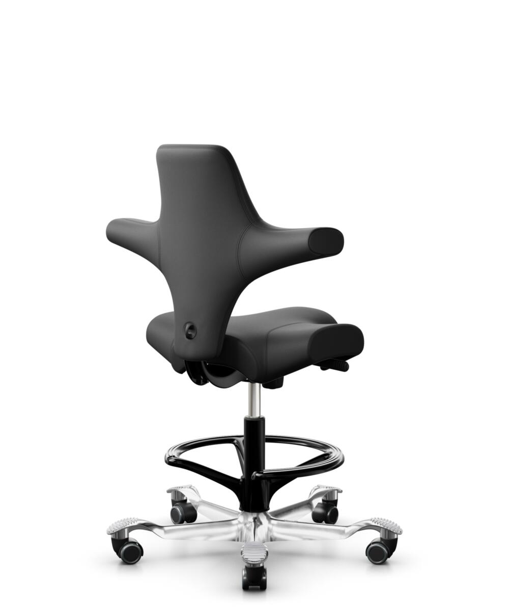HÅG Capisco 8106 - Paloma Soft (Wollsdorf) - Semi-aniline Leder - PL56100 Black - Framekleur - Zwart - Gasveer - 200 mm (Zithoogte 46-64cm) - Vloercontact - Zachte wielen t.b.v. harde vloeren - Voetenring - Ja, in framekleur - Voetster - Ja, voetster i... - 3