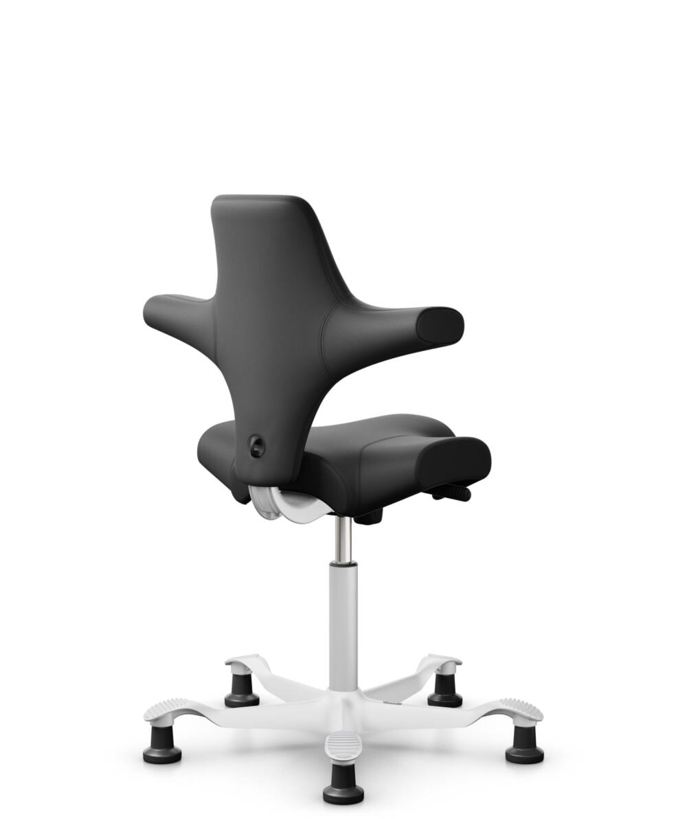HÅG Capisco 8106 - Paloma Soft (Wollsdorf) - Semi-aniline Leder - PL56100 Black - Framekleur - Wit - Gasveer - 150 mm (Zithoogte 40-55cm) - Vloercontact - Glijdoppen - Voetenring - Nee, geen voetenring - Voetster - Nee, voetster in framekleur - 3