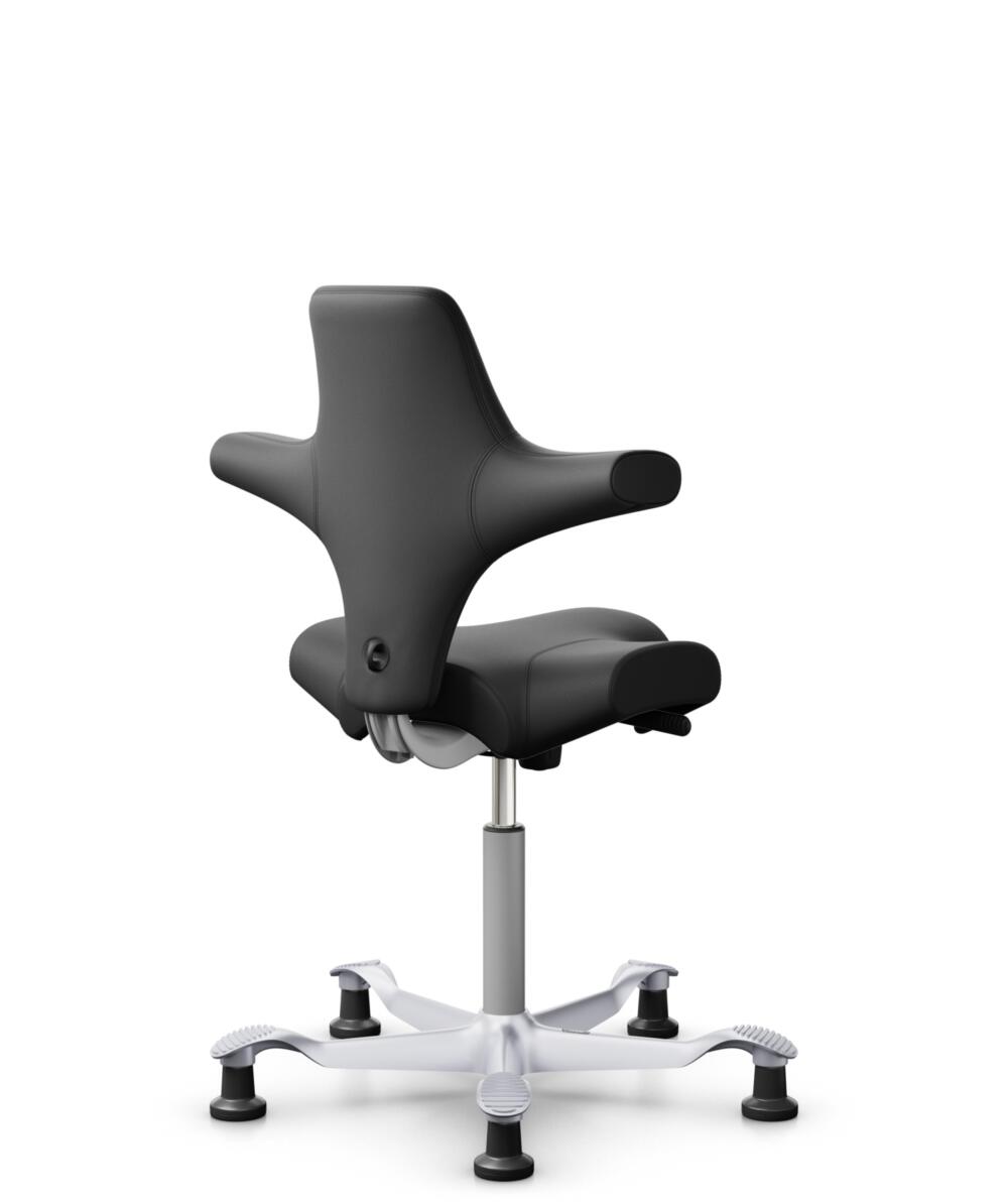 HÅG Capisco 8106 - Paloma Soft (Wollsdorf) - Semi-aniline Leder - PL56100 Black - Framekleur - Zilver - Gasveer - 200 mm (Zithoogte 46-64cm) - Vloercontact - Glijdoppen - Voetenring - Nee, geen voetenring - Voetster - Nee, voetster in framekleur - 3