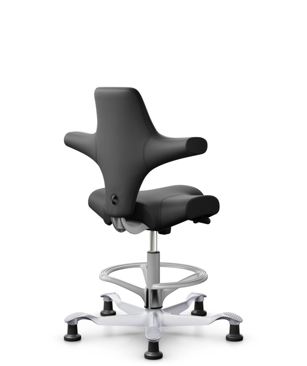 HÅG Capisco 8106 - Paloma Soft (Wollsdorf) - Semi-aniline Leder - PL56100 Black - Framekleur - Zilver - Gasveer - 200 mm (Zithoogte 46-64cm) - Vloercontact - Glijdoppen - Voetenring - Ja, in framekleur - Voetster - Nee, voetster in framekleur - 3
