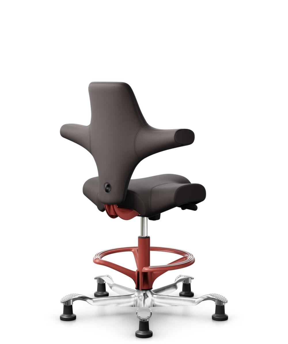 HÅG Capisco 8106 - Elmosoft (Elmo) - Semi-aniline Leder - EL93068 - Dark brown - Framekleur - Blush Rose - Gasveer - 200 mm (Zithoogte 46-64cm) - Vloercontact - Glijdoppen - Voetenring - Ja, in framekleur - Voetster - Ja, voetster in gepolijst aluminium - 1