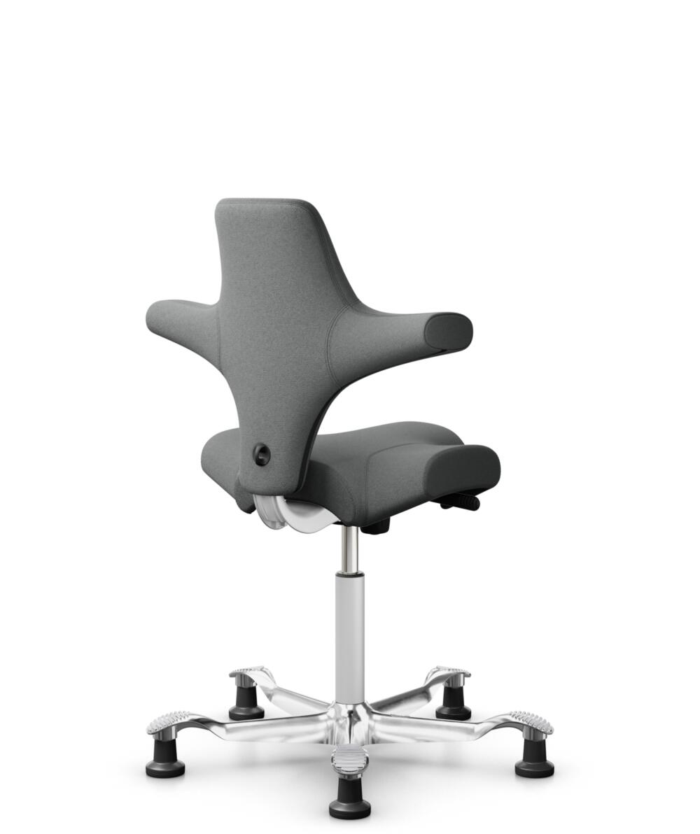 HÅG Capisco 8106 - Cura Loop (Gabriel) - Gerecycled Polyester - CLP60109 - Grey - Framekleur - Wit - Gasveer - 150 mm (Zithoogte 40-55cm) - Vloercontact - Glijdoppen - Voetenring - Nee, geen voetenring - Voetster - Ja, voetster in gepolijst aluminium - 3