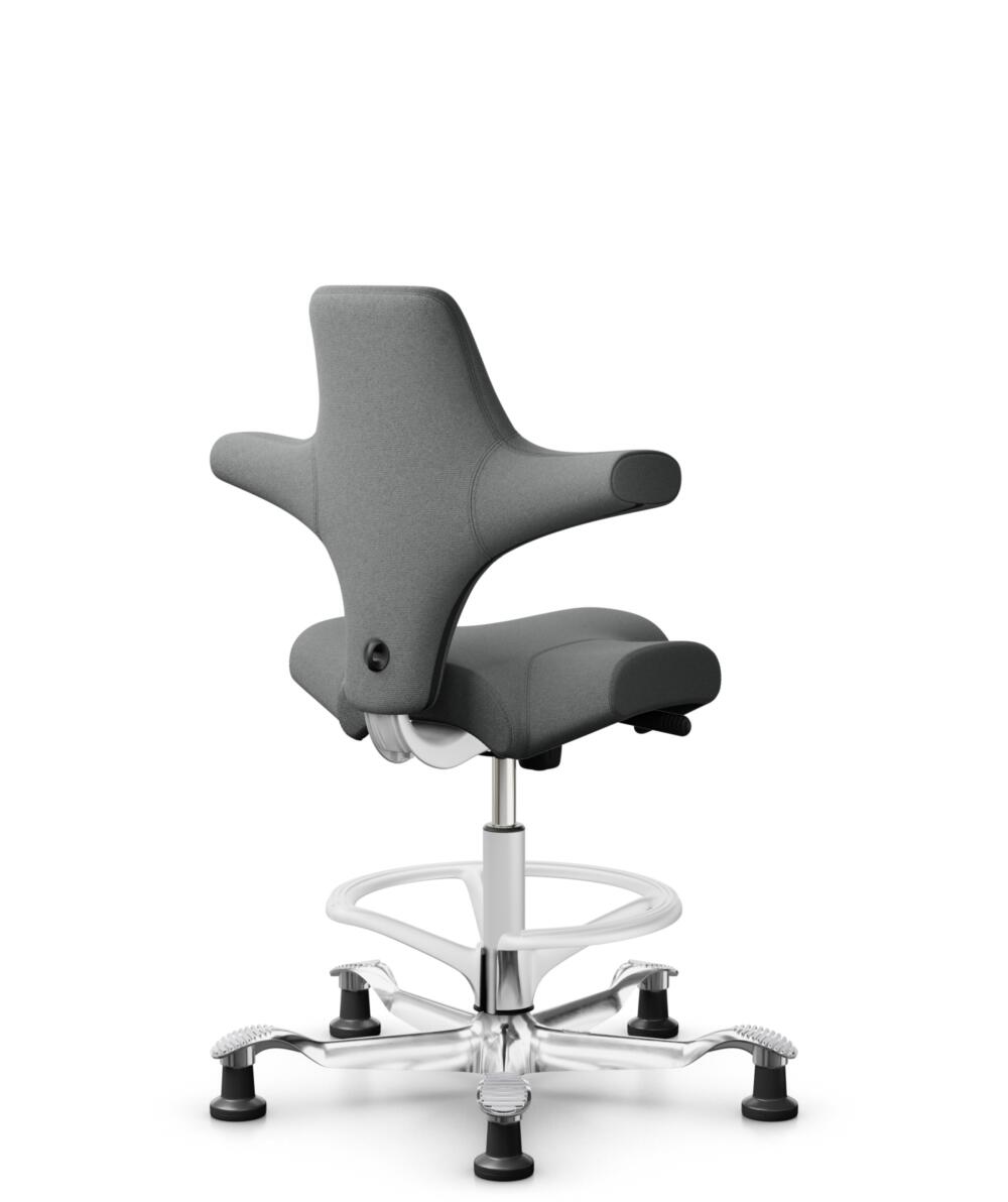 HÅG Capisco 8106 - Cura Loop (Gabriel) - Gerecycled Polyester - CLP60109 - Grey - Framekleur - Wit - Gasveer - 265 mm (Zithoogte 53-79cm) - Vloercontact - Glijdoppen - Voetenring - Ja, in framekleur - Voetster - Ja, voetster in gepolijst aluminium - 3
