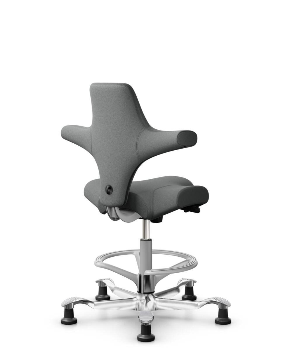 HÅG Capisco 8106 - Cura Loop (Gabriel) - Gerecycled Polyester - CLP60109 - Grey - Framekleur - Zilver - Gasveer - 200 mm (Zithoogte 46-64cm) - Vloercontact - Glijdoppen - Voetenring - Ja, in framekleur - Voetster - Ja, voetster in gepolijst aluminium - 3