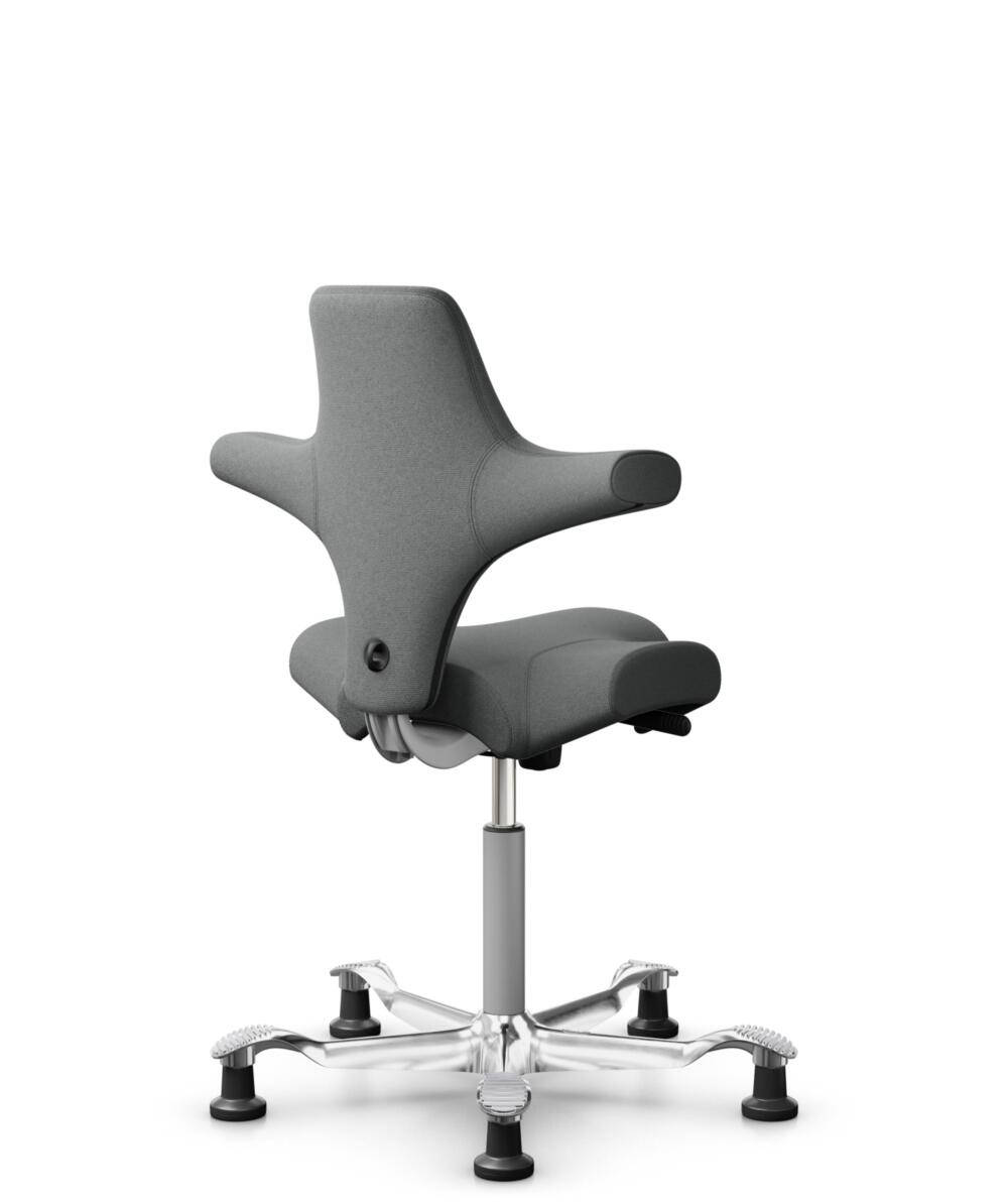 HÅG Capisco 8106 - Cura Loop (Gabriel) - Gerecycled Polyester - CLP60109 - Grey - Framekleur - Zilver - Gasveer - 265 mm (Zithoogte 53-79cm) - Vloercontact - Glijdoppen - Voetenring - Nee, geen voetenring - Voetster - Ja, voetster in gepolijst aluminium - 3
