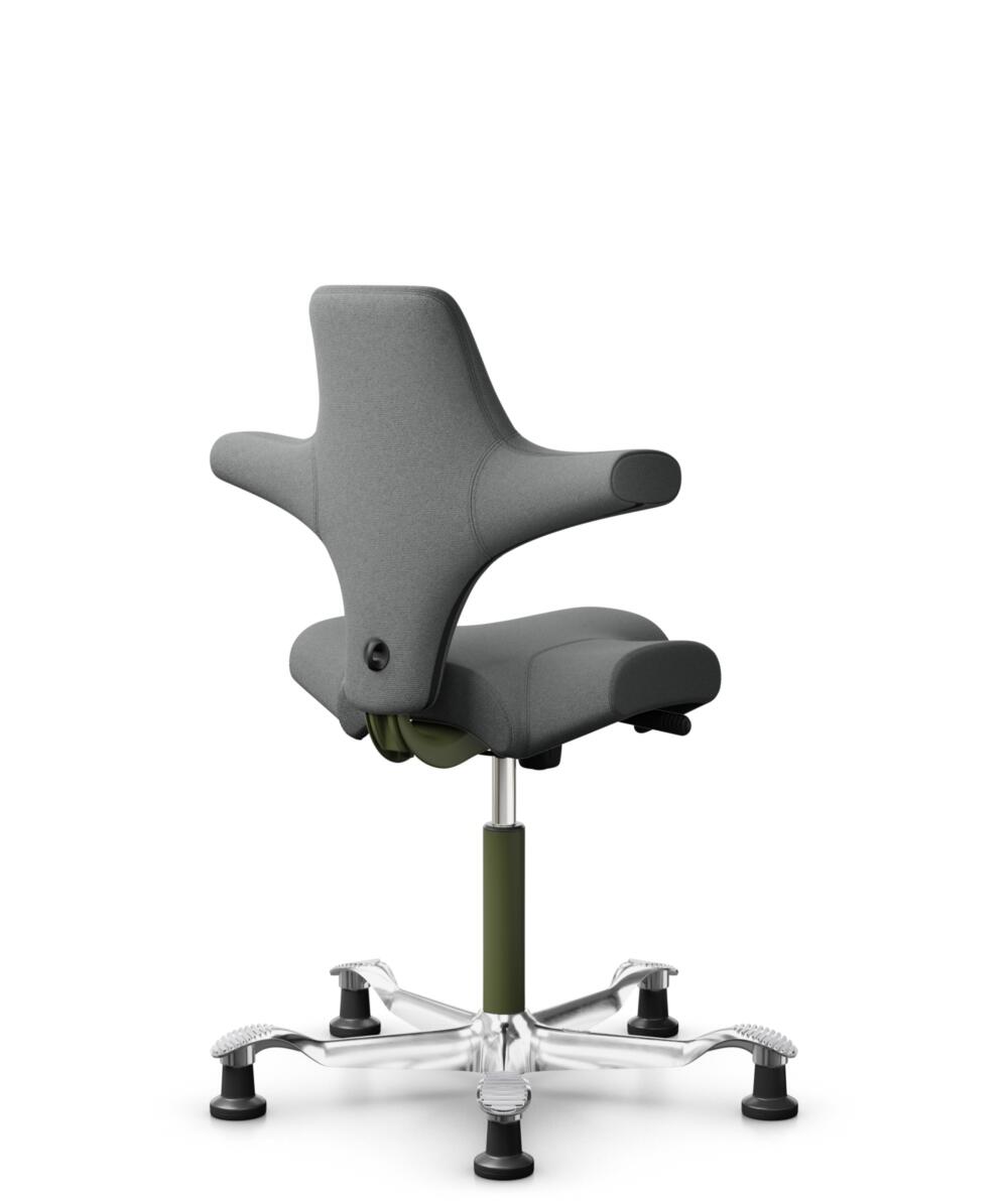 HÅG Capisco 8106 - Cura Loop (Gabriel) - Gerecycled Polyester - CLP60109 - Grey - Framekleur - Moss Grey - Gasveer - 200 mm (Zithoogte 46-64cm) - Vloercontact - Glijdoppen - Voetenring - Nee, geen voetenring - Voetster - Ja, voetster in gepolijst alumi... - 3