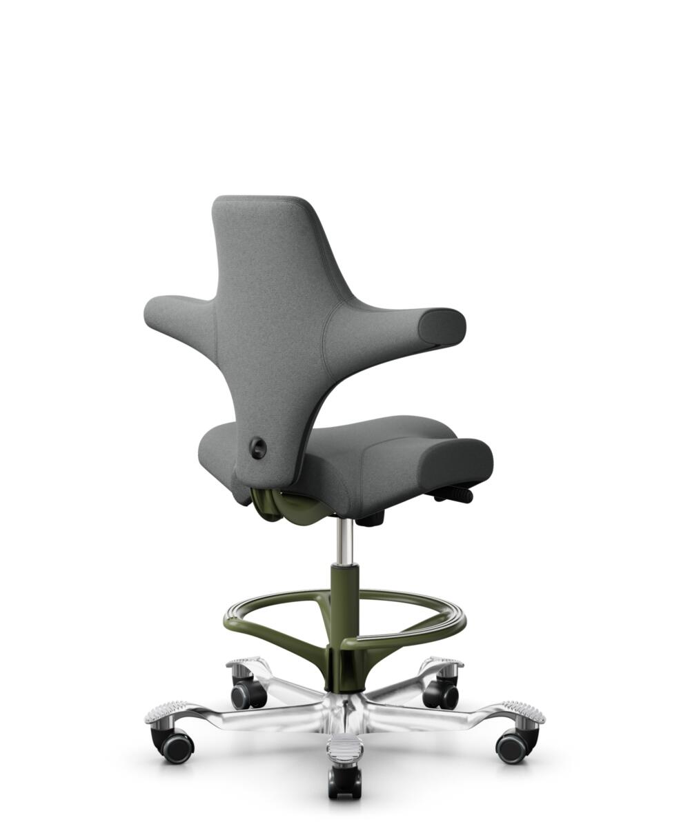 HÅG Capisco 8106 - Cura Loop (Gabriel) - Gerecycled Polyester - CLP60109 - Grey - Framekleur - Moss Grey - Gasveer - 265 mm (Zithoogte 53-79cm) - Vloercontact - Harde wielen t.b.v. zachte vloeren - Voetenring - Ja, in framekleur - Voetster - Ja, voetst... - 3