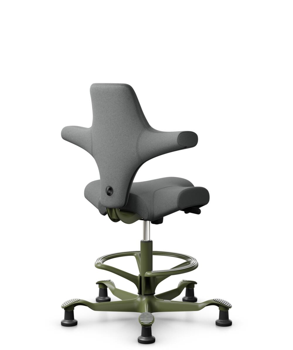 HÅG Capisco 8106 - Cura Loop (Gabriel) - Gerecycled Polyester - CLP60109 - Grey - Framekleur - Moss Grey - Gasveer - 265 mm (Zithoogte 53-79cm) - Vloercontact - Glijdoppen - Voetenring - Ja, in framekleur - Voetster - Nee, voetster in framekleur - 3