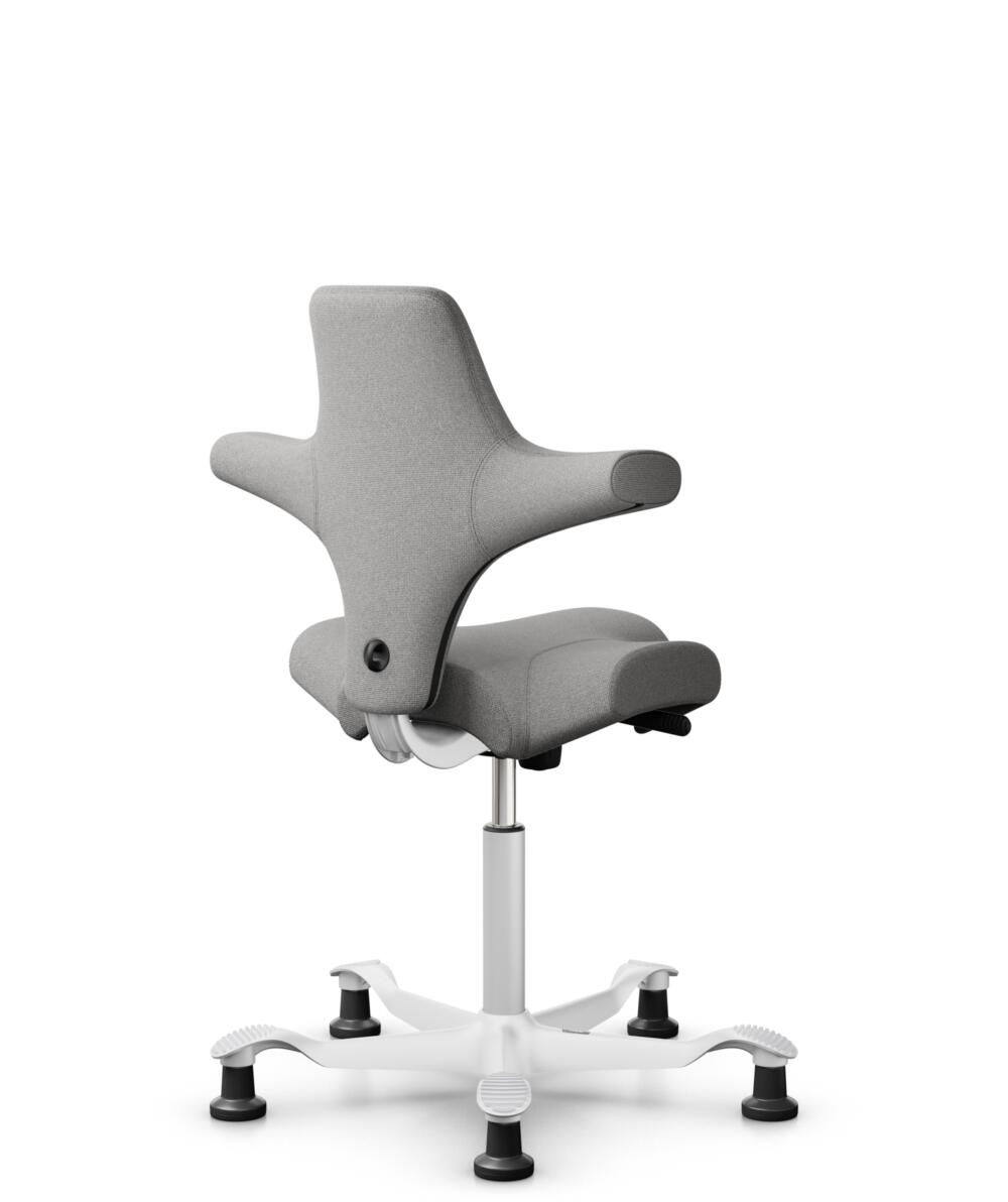 HÅG Capisco 8106 - Cura Loop (Gabriel) - Gerecycled Polyester - CLP60110 Light grey - Framekleur - Wit - Gasveer - 150 mm (Zithoogte 40-55cm) - Vloercontact - Glijdoppen - Voetenring - Nee, geen voetenring - Voetster - Nee, voetster in framekleur - 3