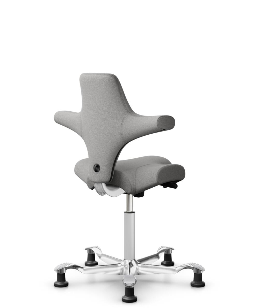 HÅG Capisco 8106 - Cura Loop (Gabriel) - Gerecycled Polyester - CLP60110 Light grey - Framekleur - Wit - Gasveer - 150 mm (Zithoogte 40-55cm) - Vloercontact - Glijdoppen - Voetenring - Nee, geen voetenring - Voetster - Ja, voetster in gepolijst aluminium - 3