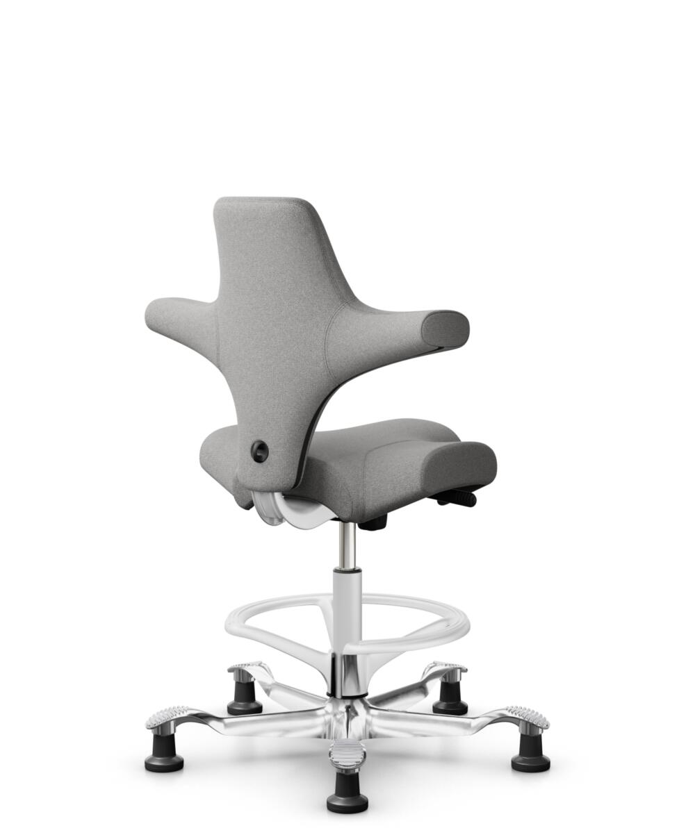 HÅG Capisco 8106 - Cura Loop (Gabriel) - Gerecycled Polyester - CLP60110 Light grey - Framekleur - Wit - Gasveer - 265 mm (Zithoogte 53-79cm) - Vloercontact - Glijdoppen - Voetenring - Ja, in framekleur - Voetster - Ja, voetster in gepolijst aluminium - 3