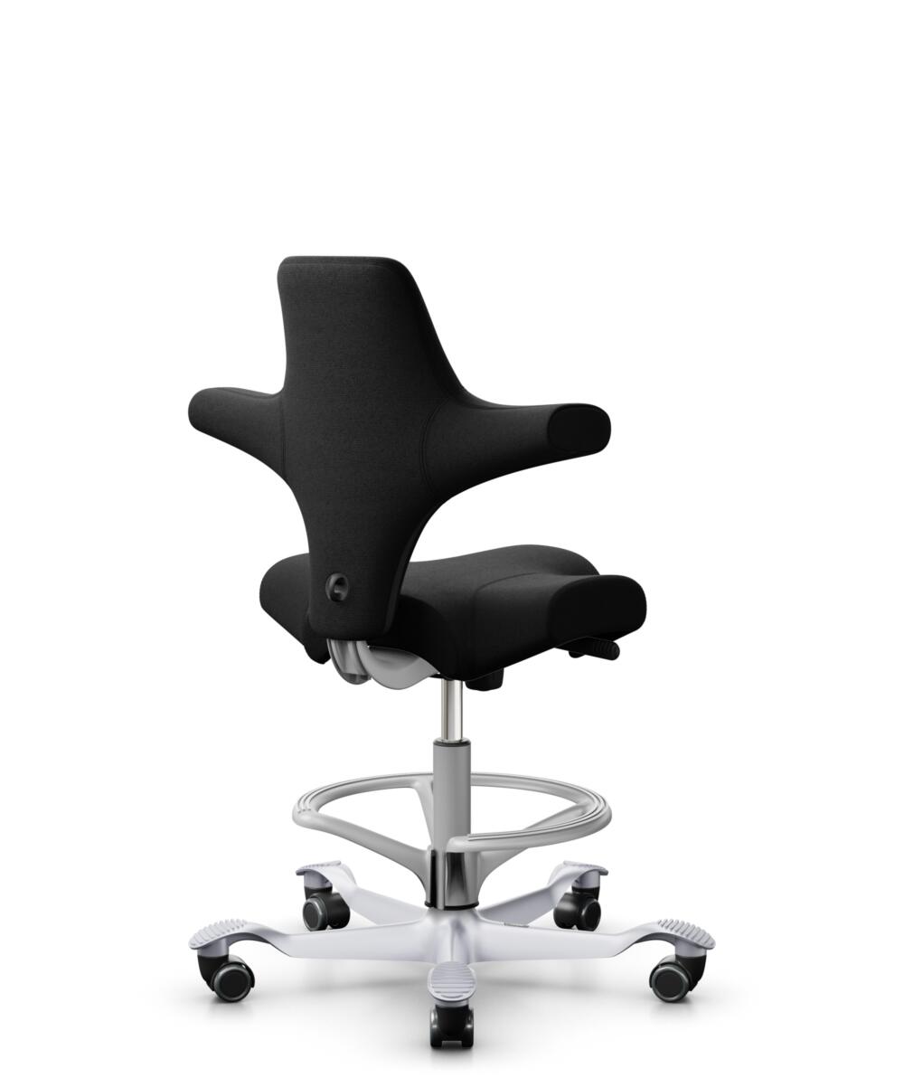 HÅG Capisco 8106 - Cura Loop (Gabriel) - Gerecycled Polyester - CLP60999 Black - Framekleur - Zilver - Gasveer - 265 mm (Zithoogte 53-79cm) - Vloercontact - Harde wielen t.b.v. zachte vloeren - Voetenring - Ja, in framekleur - Voetster - Nee, voetster ... - 3