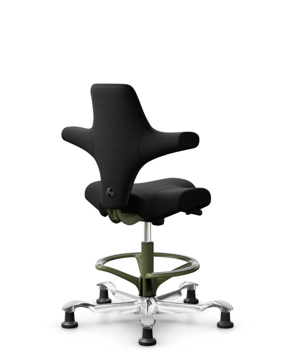 HÅG Capisco 8106 - Cura Loop (Gabriel) - Gerecycled Polyester - CLP60999 Black - Framekleur - Moss Grey - Gasveer - 265 mm (Zithoogte 53-79cm) - Vloercontact - Glijdoppen - Voetenring - Ja, in framekleur - Voetster - Ja, voetster in gepolijst aluminium - 3