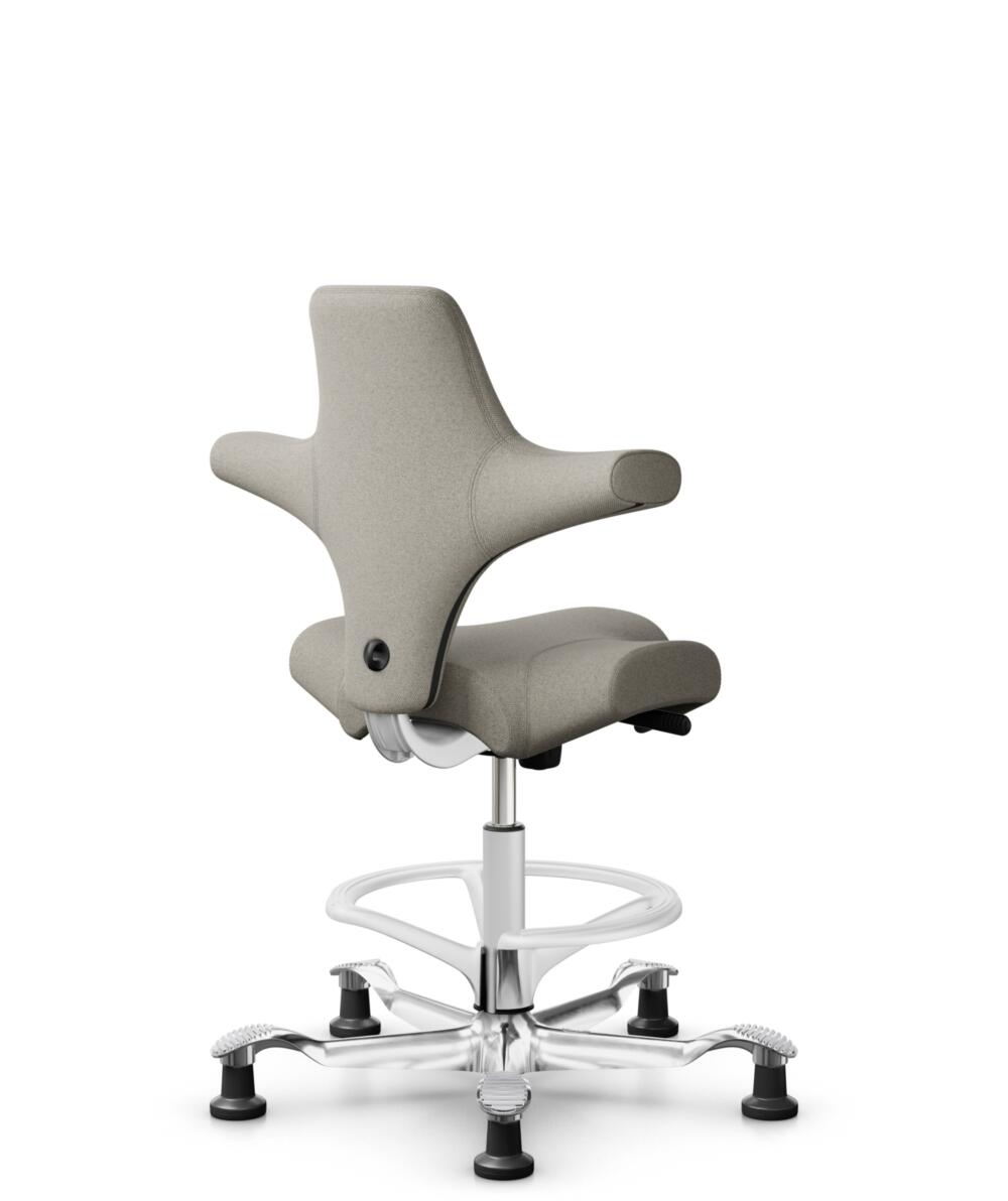 HÅG Capisco 8106 - Mainline Flax (Camira) - Wol / Vlas - MLF002 Beige-Grey - Framekleur - Wit - Gasveer - 265 mm (Zithoogte 53-79cm) - Vloercontact - Glijdoppen - Voetenring - Ja, in framekleur - Voetster - Ja, voetster in gepolijst aluminium - 3