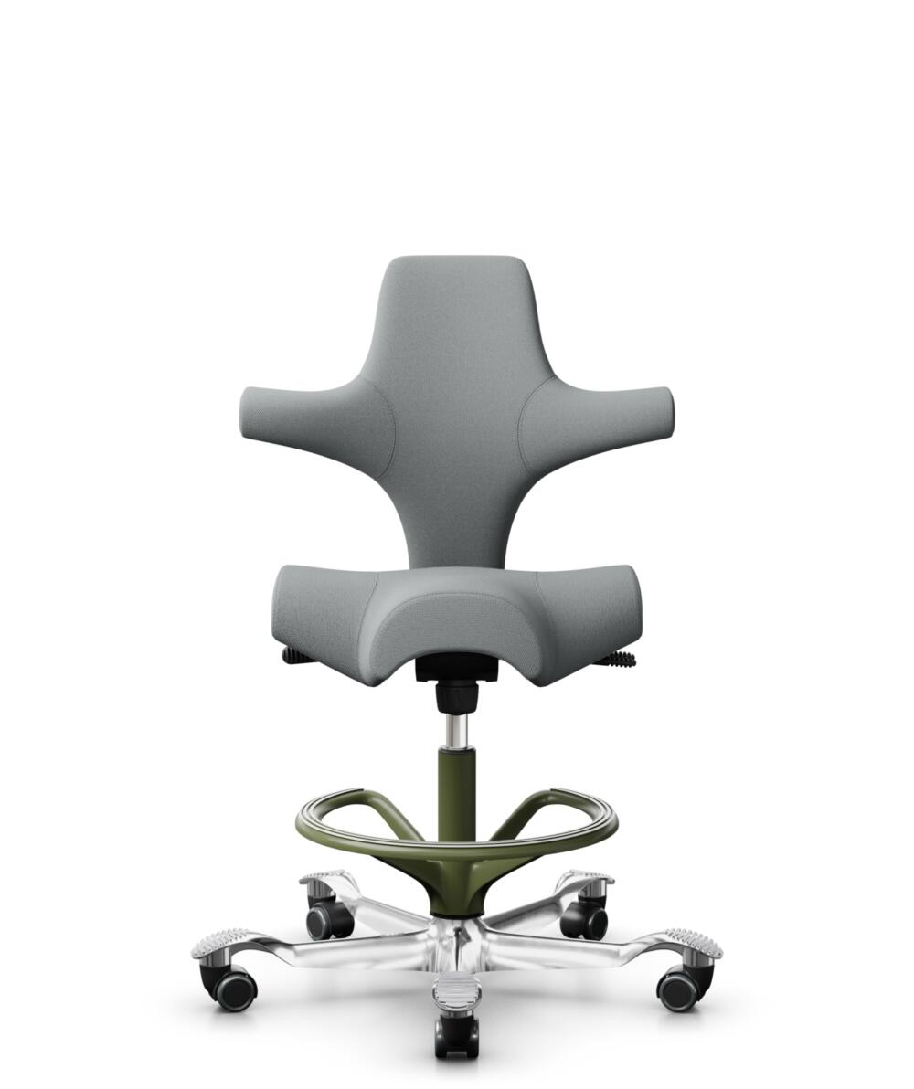 HÅG Capisco 8106 - Select (Gabriel) - Wol / Polyamide - SC60131 - Light ash grey - Framekleur - Moss Grey - Gasveer - 265 mm (Zithoogte 53-79cm) - Vloercontact - Harde wielen t.b.v. zachte vloeren - Voetenring - Ja, in framekleur - Voetster - Ja, voets... - 2