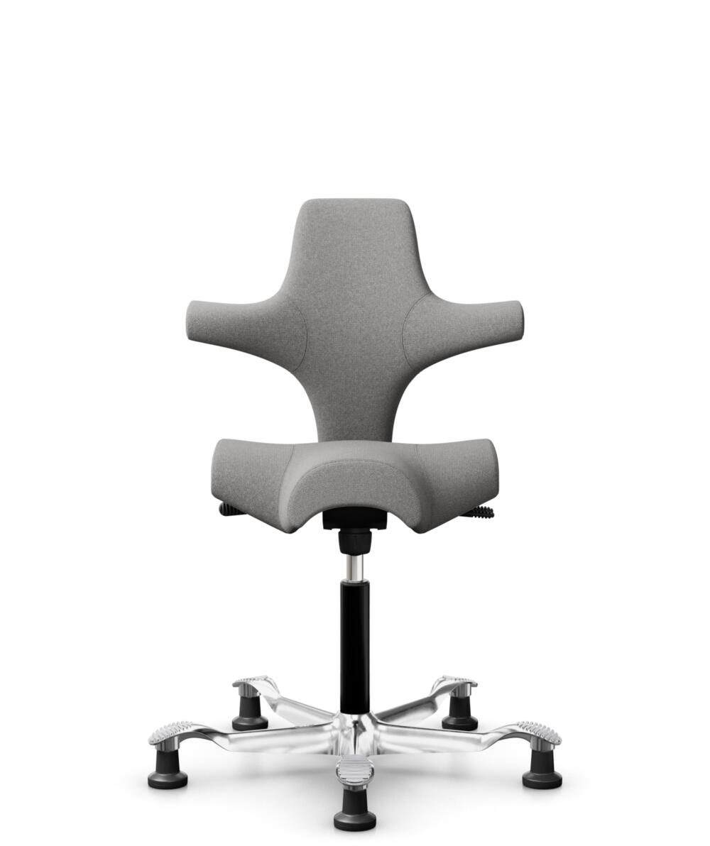 HÅG Capisco 8106 - Cura Loop (Gabriel) - Gerecycled Polyester - CLP60110 Light grey - Framekleur - Zwart - Gasveer - 150 mm (Zithoogte 40-55cm) - Vloercontact - Glijdoppen - Voetenring - Nee, geen voetenring - Voetster - Ja, voetster in gepolijst alumi... - 1