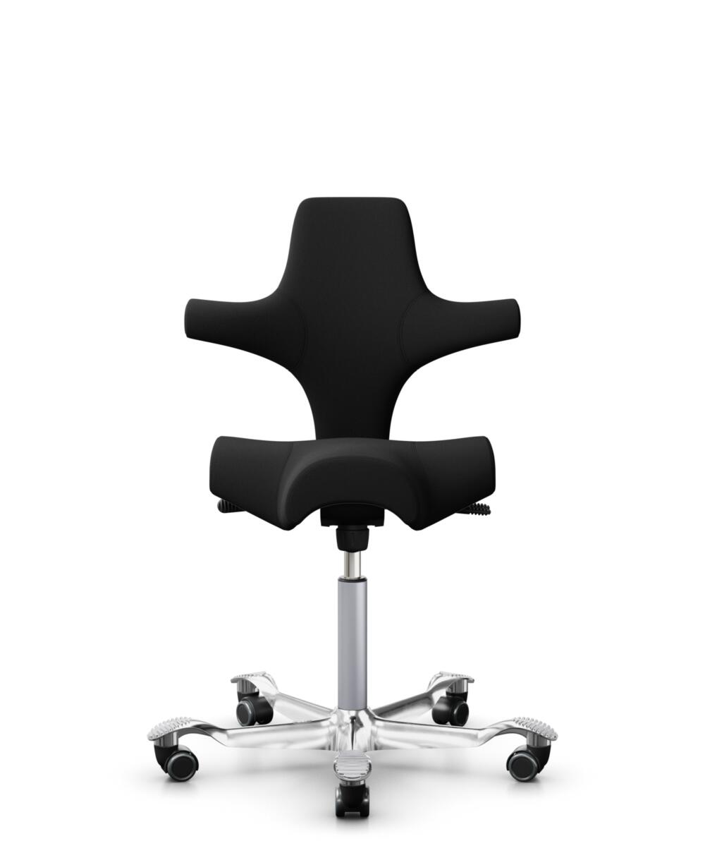 HÅG Capisco 8106 - Xtreme (Camira) - Gerecycled Polyester - EXR009 - Black - Framekleur - Zilver - Gasveer - 150 mm (Zithoogte 40-55cm) - Vloercontact - Harde wielen t.b.v. zachte vloeren - Voetenring - Nee, geen voetenring - Voetster - Ja, voetster in... - 1