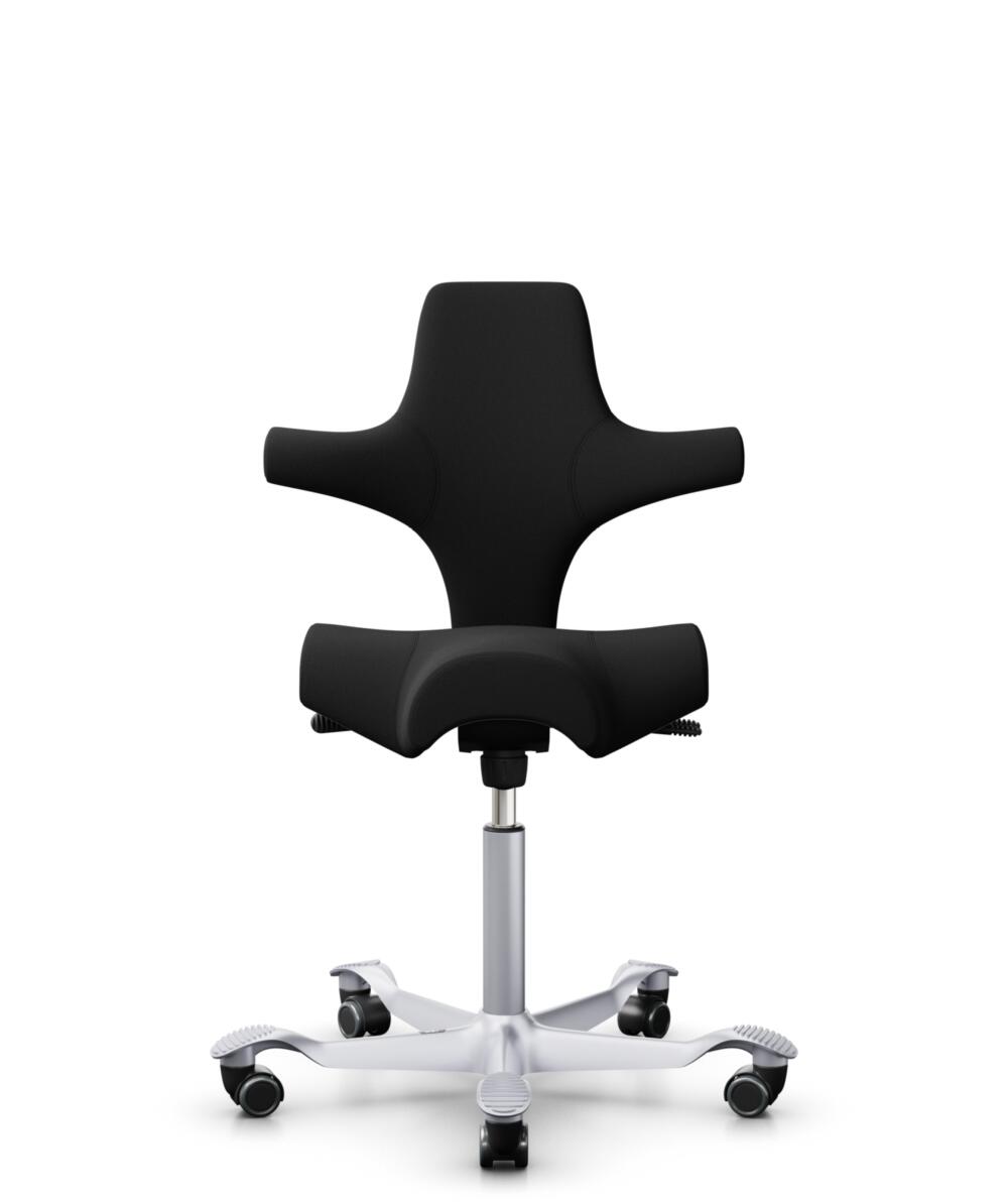 HÅG Capisco 8106 - Xtreme (Camira) - Gerecycled Polyester - EXR009 - Black - Framekleur - Zilver - Gasveer - 150 mm (Zithoogte 40-55cm) - Vloercontact - Zachte wielen t.b.v. harde vloeren - Voetenring - Nee, geen voetenring - Voetster - Nee, voetster i... - 1