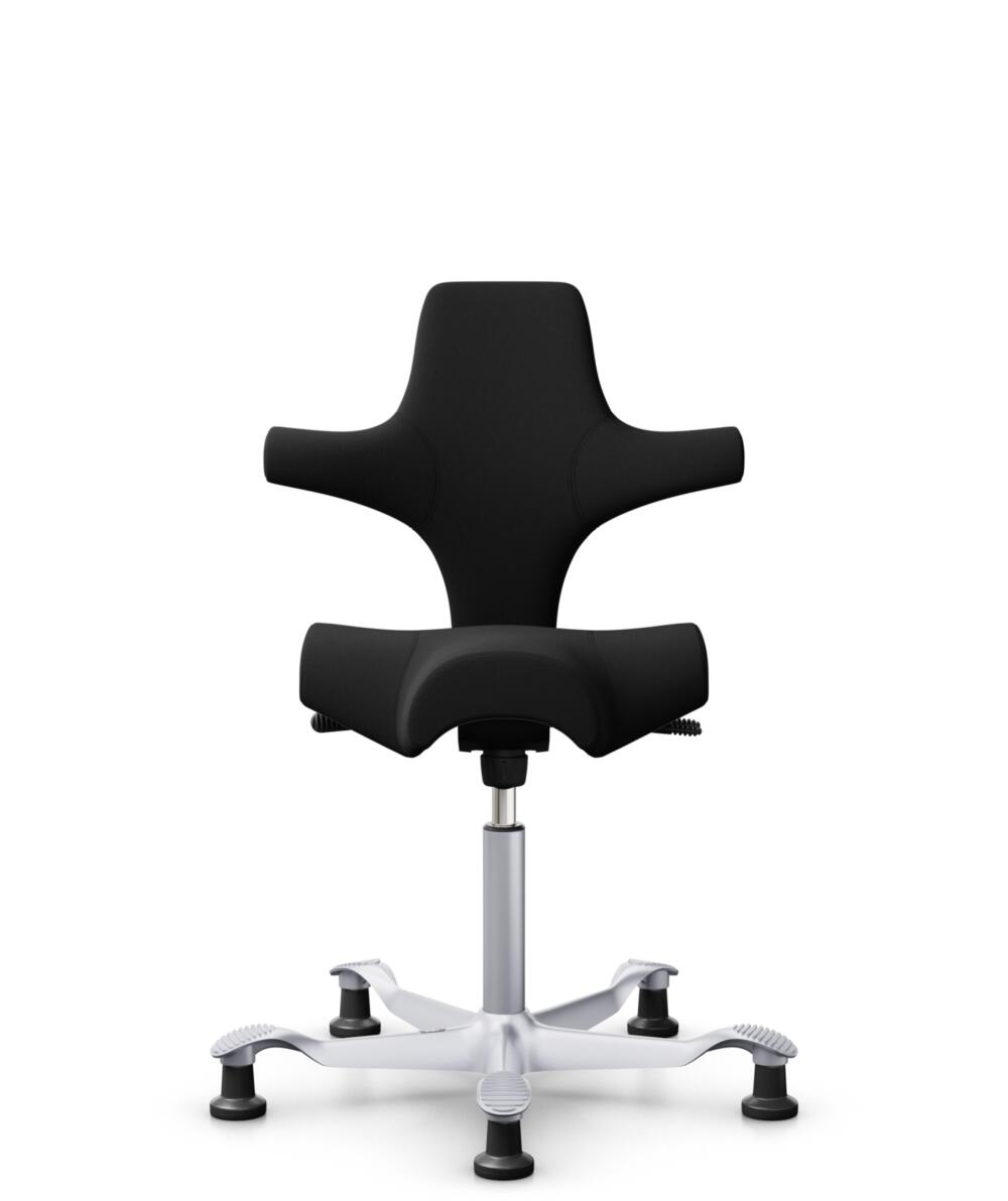HÅG Capisco 8106 - Xtreme (Camira) - Gerecycled Polyester - EXR009 - Black - Framekleur - Zilver - Gasveer - 150 mm (Zithoogte 40-55cm) - Vloercontact - Glijdoppen - Voetenring - Nee, geen voetenring - Voetster - Nee, voetster in framekleur - 1