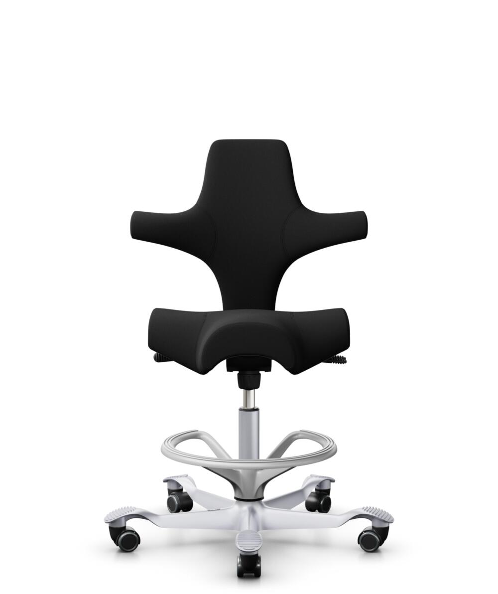 HÅG Capisco 8106 - Xtreme (Camira) - Gerecycled Polyester - EXR009 - Black - Framekleur - Zilver - Gasveer - 200 mm (Zithoogte 46-64cm) - Vloercontact - Harde wielen t.b.v. zachte vloeren - Voetenring - Ja, in framekleur - Voetster - Nee, voetster in f... - 1