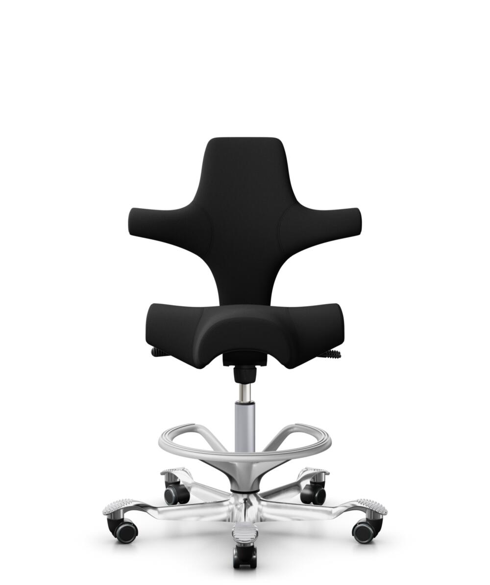 HÅG Capisco 8106 - Xtreme (Camira) - Gerecycled Polyester - EXR009 - Black - Framekleur - Zilver - Gasveer - 265 mm (Zithoogte 53-79cm) - Vloercontact - Harde wielen t.b.v. zachte vloeren - Voetenring - Ja, in framekleur - Voetster - Ja, voetster in ge... - 1