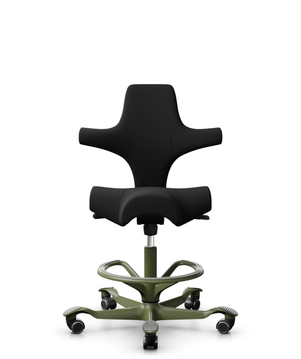 HÅG Capisco 8106 - Xtreme (Camira) - Gerecycled Polyester - EXR009 - Black - Framekleur - Moss Grey - Gasveer - 265 mm (Zithoogte 53-79cm) - Vloercontact - Harde wielen t.b.v. zachte vloeren - Voetenring - Ja, in framekleur - Voetster - Nee, voetster i... - 1