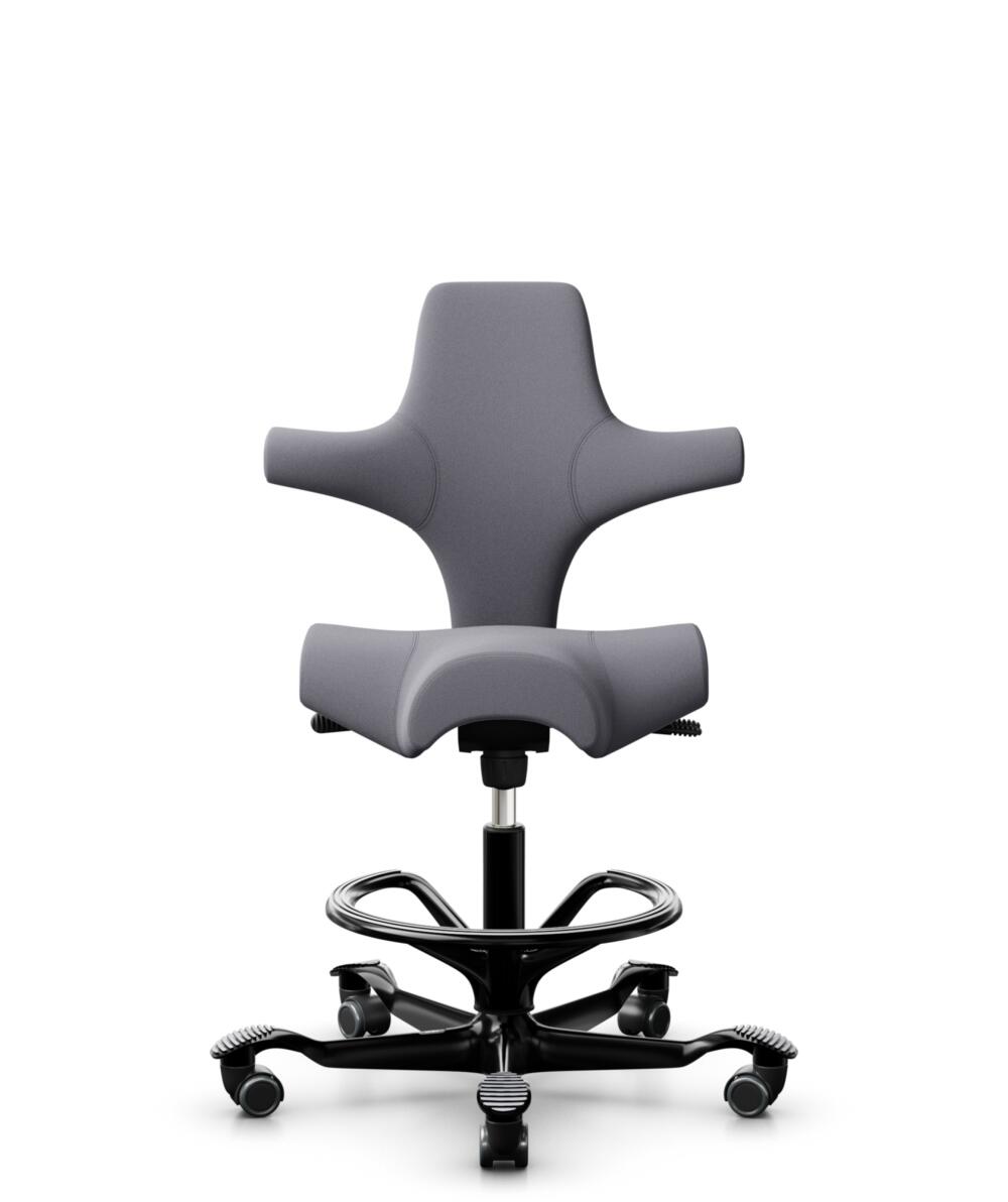 HÅG Capisco 8106 - Xtreme (Camira) - Gerecycled Polyester - EXR081 - Grey - Framekleur - Zwart - Gasveer - 200 mm (Zithoogte 46-64cm) - Vloercontact - Harde wielen t.b.v. zachte vloeren - Voetenring - Ja, in framekleur - Voetster - Nee, voetster in fra... - 1