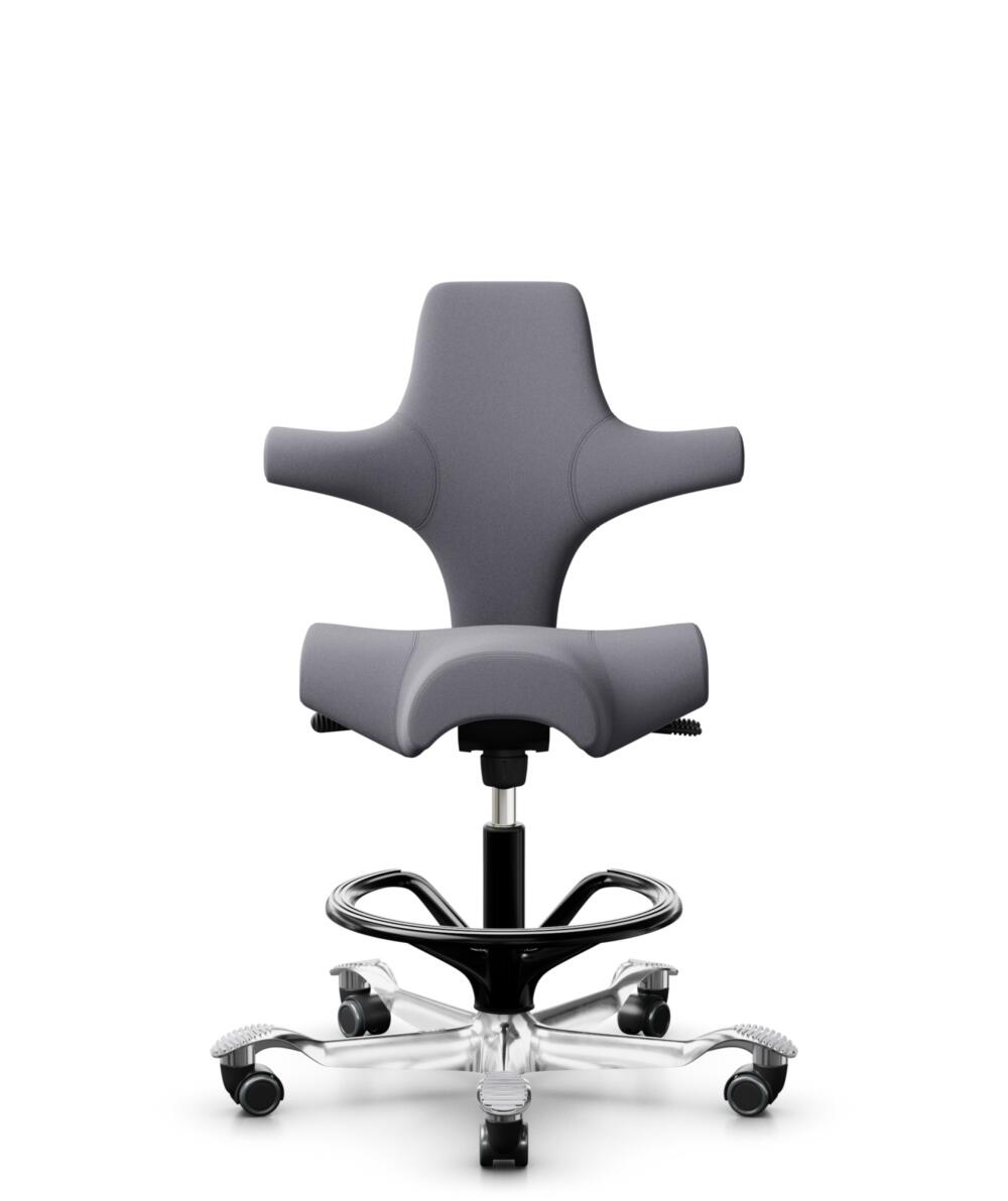 HÅG Capisco 8106 - Xtreme (Camira) - Gerecycled Polyester - EXR081 - Grey - Framekleur - Zwart - Gasveer - 200 mm (Zithoogte 46-64cm) - Vloercontact - Harde wielen t.b.v. zachte vloeren - Voetenring - Ja, in framekleur - Voetster - Ja, voetster in gepo... - 1