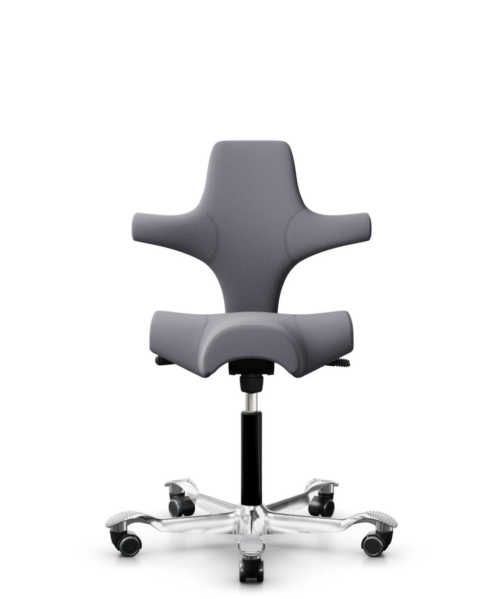HÅG Capisco 8106 - Xtreme (Camira) - Gerecycled Polyester - EXR081 - Grey - Framekleur - Zwart - Gasveer - 265 mm (Zithoogte 53-79cm) - Vloercontact - Harde wielen t.b.v. zachte vloeren - Voetenring - Nee, geen voetenring - Voetster - Ja, voetster in g... - 1