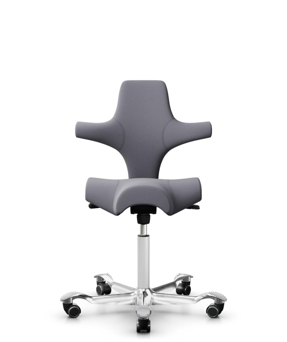 HÅG Capisco 8106 - Xtreme (Camira) - Gerecycled Polyester - EXR081 - Grey - Framekleur - Wit - Gasveer - 150 mm (Zithoogte 40-55cm) - Vloercontact - Harde wielen t.b.v. zachte vloeren - Voetenring - Nee, geen voetenring - Voetster - Ja, voetster in gep... - 1