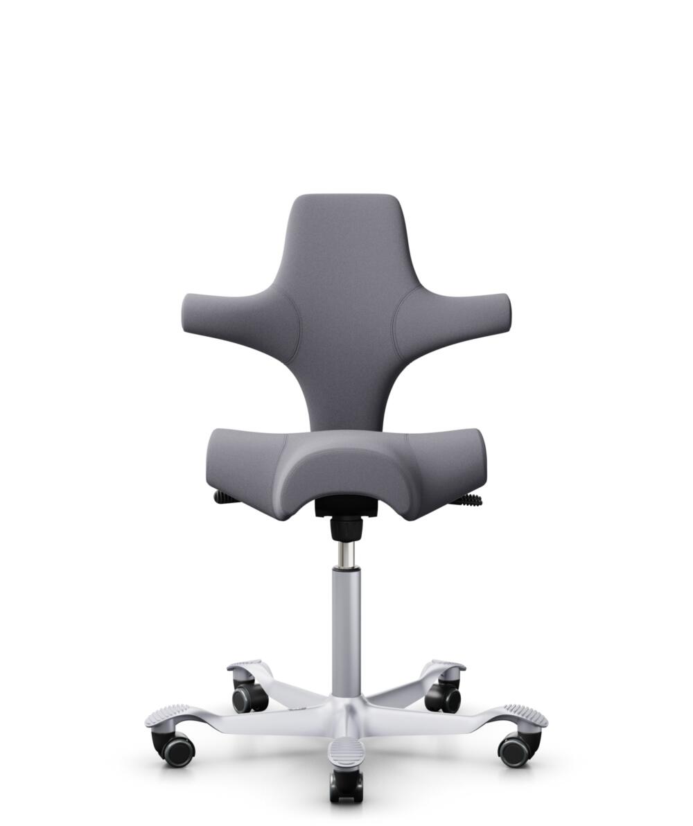 HÅG Capisco 8106 - Xtreme (Camira) - Gerecycled Polyester - EXR081 - Grey - Framekleur - Zilver - Gasveer - 200 mm (Zithoogte 46-64cm) - Vloercontact - Harde wielen t.b.v. zachte vloeren - Voetenring - Nee, geen voetenring - Voetster - Nee, voetster in... - 1