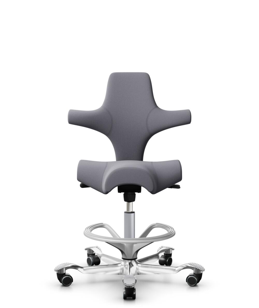 HÅG Capisco 8106 - Xtreme (Camira) - Gerecycled Polyester - EXR081 - Grey - Framekleur - Zilver - Gasveer - 265 mm (Zithoogte 53-79cm) - Vloercontact - Zachte wielen t.b.v. harde vloeren - Voetenring - Ja, in framekleur - Voetster - Ja, voetster in gep... - 1