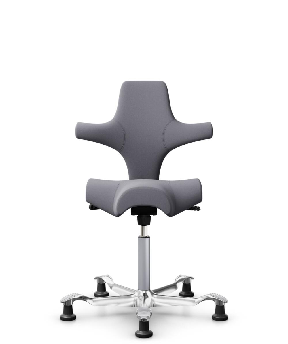 HÅG Capisco 8106 - Xtreme (Camira) - Gerecycled Polyester - EXR081 - Grey - Framekleur - Zilver - Gasveer - 265 mm (Zithoogte 53-79cm) - Vloercontact - Glijdoppen - Voetenring - Nee, geen voetenring - Voetster - Ja, voetster in gepolijst aluminium - 1