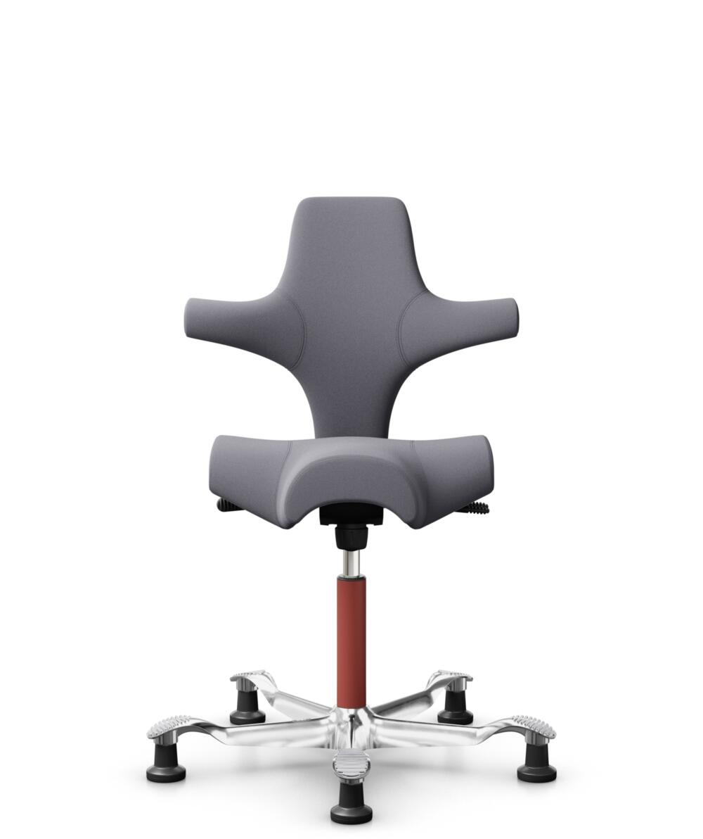 HÅG Capisco 8106 - Xtreme (Camira) - Gerecycled Polyester - EXR081 - Grey - Framekleur - Blush Rose - Gasveer - 265 mm (Zithoogte 53-79cm) - Vloercontact - Glijdoppen - Voetenring - Nee, geen voetenring - Voetster - Ja, voetster in gepolijst aluminium - 1