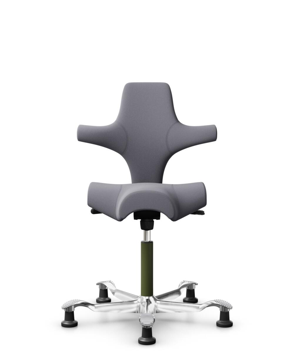 HÅG Capisco 8106 - Xtreme (Camira) - Gerecycled Polyester - EXR081 - Grey - Framekleur - Moss Grey - Gasveer - 150 mm (Zithoogte 40-55cm) - Vloercontact - Glijdoppen - Voetenring - Nee, geen voetenring - Voetster - Ja, voetster in gepolijst aluminium - 1
