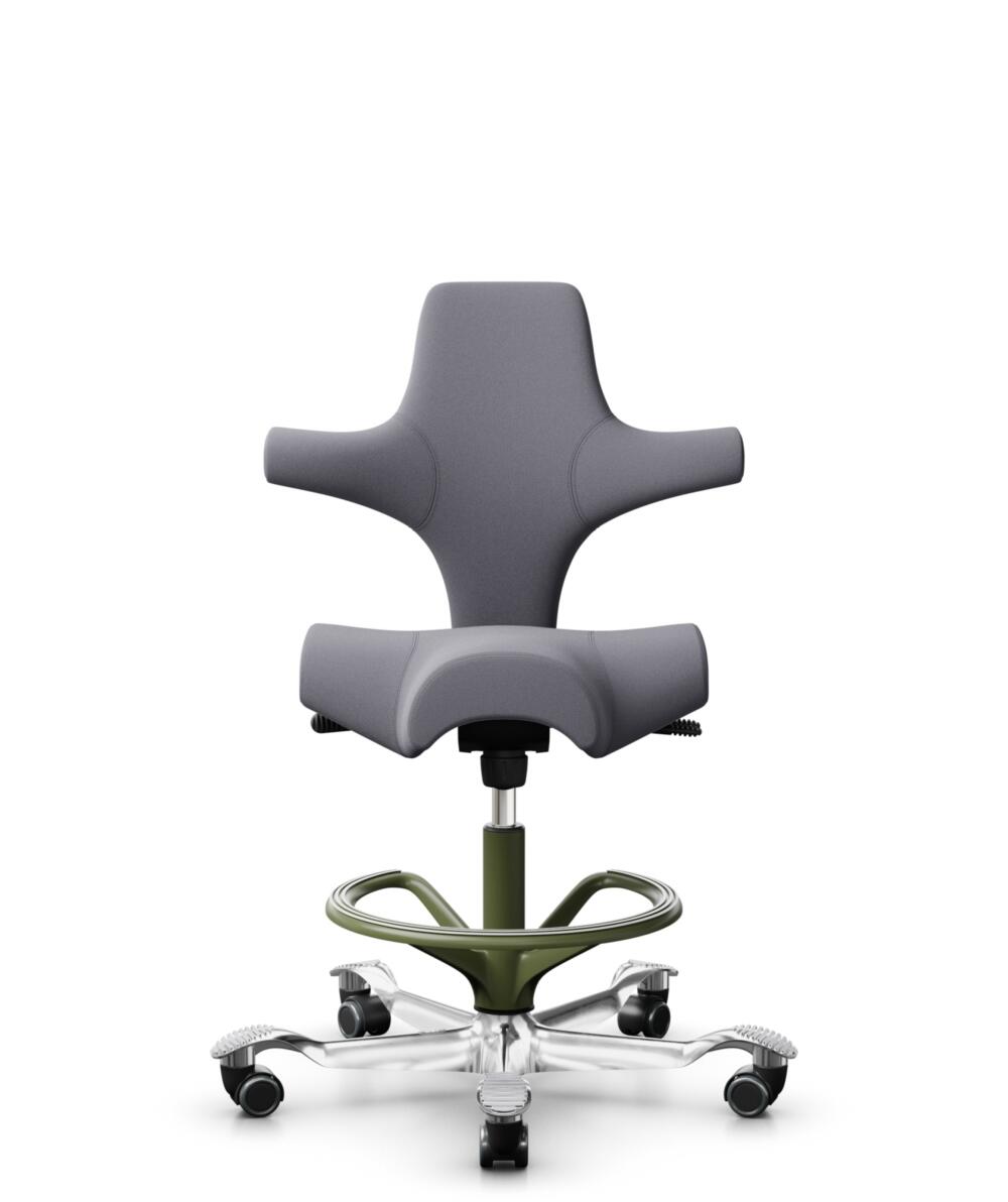 HÅG Capisco 8106 - Xtreme (Camira) - Gerecycled Polyester - EXR081 - Grey - Framekleur - Moss Grey - Gasveer - 200 mm (Zithoogte 46-64cm) - Vloercontact - Zachte wielen t.b.v. harde vloeren - Voetenring - Ja, in framekleur - Voetster - Ja, voetster in ... - 1