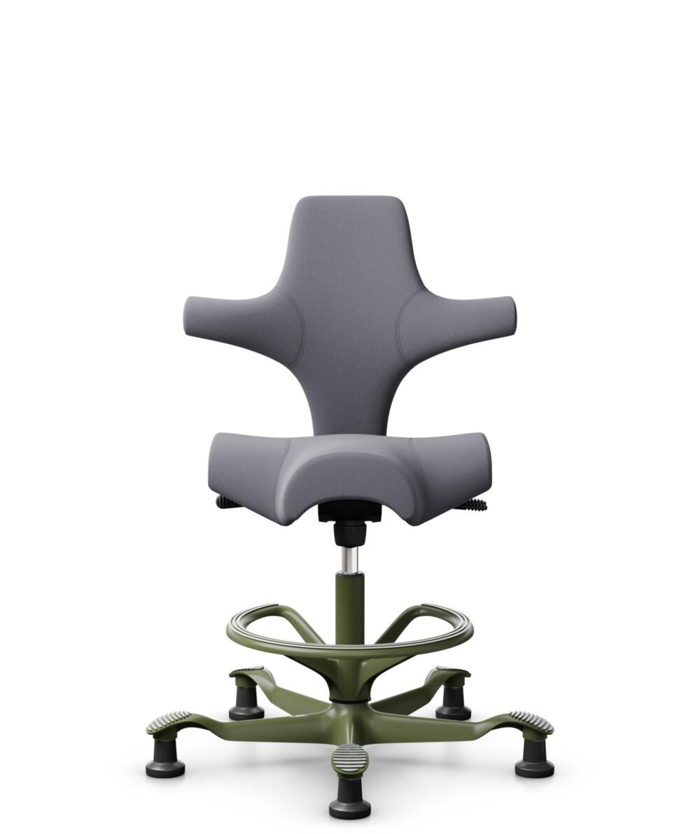 HÅG Capisco 8106 - Xtreme (Camira) - Gerecycled Polyester - EXR081 - Grey - Framekleur - Moss Grey - Gasveer - 200 mm (Zithoogte 46-64cm) - Vloercontact - Glijdoppen - Voetenring - Ja, in framekleur - Voetster - Nee, voetster in framekleur - 1