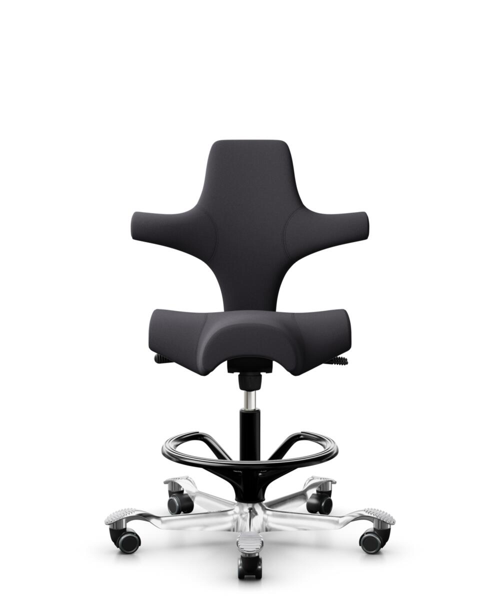 HÅG Capisco 8106 - Xtreme (Camira) - Gerecycled Polyester - EXR145 - Charcoal - Framekleur - Zwart - Gasveer - 265 mm (Zithoogte 53-79cm) - Vloercontact - Zachte wielen t.b.v. harde vloeren - Voetenring - Ja, in framekleur - Voetster - Ja, voetster in ... - 1