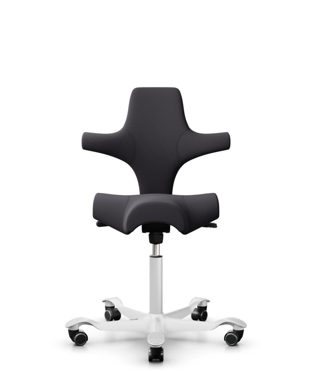 HÅG Capisco 8106 - Xtreme (Camira) - Gerecycled Polyester - EXR145 - Charcoal - Framekleur - Wit - Gasveer - 150 mm (Zithoogte 40-55cm) - Vloercontact - Harde wielen t.b.v. zachte vloeren - Voetenring - Nee, geen voetenring - Voetster - Nee, voetster i... - 1