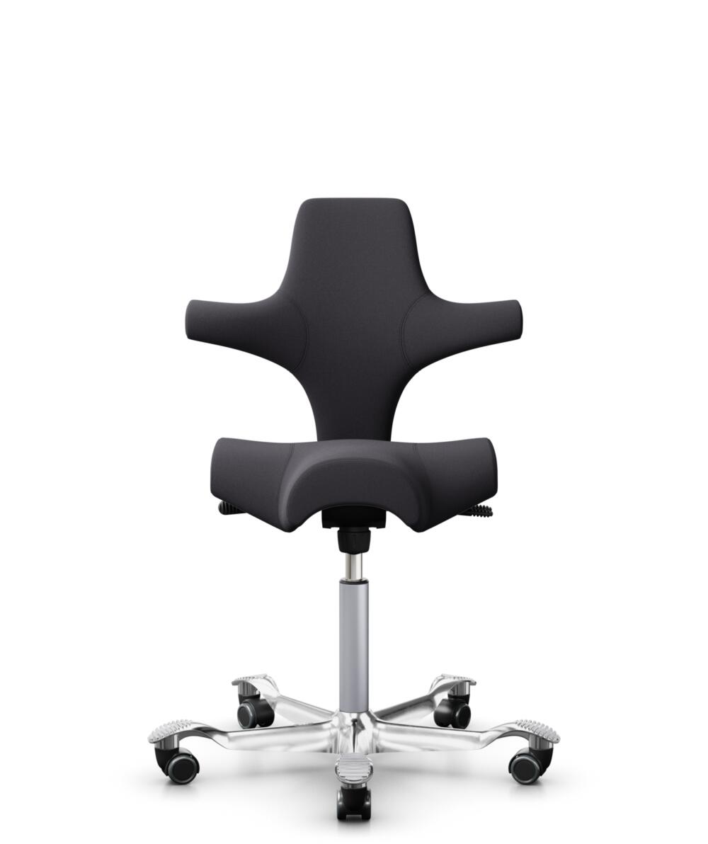 HÅG Capisco 8106 - Xtreme (Camira) - Gerecycled Polyester - EXR145 - Charcoal - Framekleur - Zilver - Gasveer - 265 mm (Zithoogte 53-79cm) - Vloercontact - Harde wielen t.b.v. zachte vloeren - Voetenring - Nee, geen voetenring - Voetster - Ja, voetster... - 1