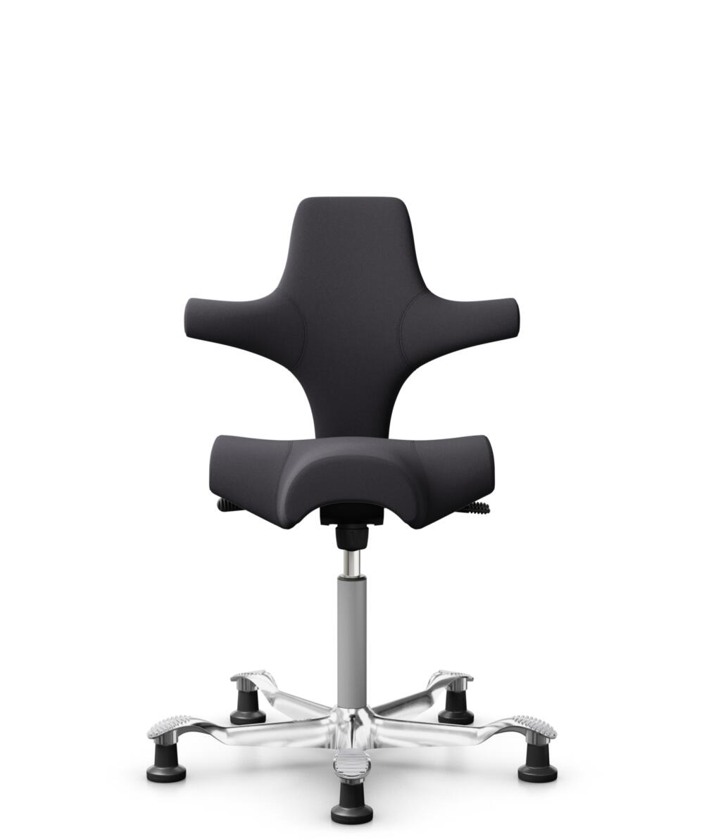 HÅG Capisco 8106 - Xtreme (Camira) - Gerecycled Polyester - EXR145 - Charcoal - Framekleur - Zilver - Gasveer - 265 mm (Zithoogte 53-79cm) - Vloercontact - Glijdoppen - Voetenring - Nee, geen voetenring - Voetster - Ja, voetster in gepolijst aluminium - 1