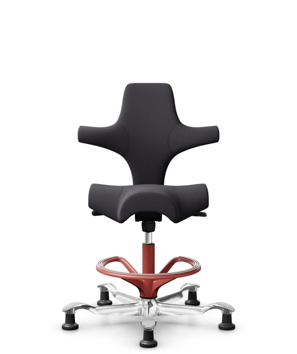 HÅG Capisco 8106 - Xtreme (Camira) - Gerecycled Polyester - EXR145 - Charcoal - Framekleur - Blush Rose - Gasveer - 265 mm (Zithoogte 53-79cm) - Vloercontact - Glijdoppen - Voetenring - Ja, in framekleur - Voetster - Ja, voetster in gepolijst aluminium - 1