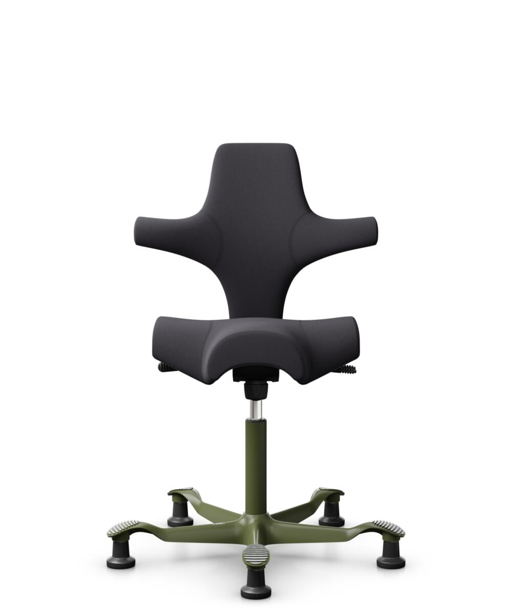 HÅG Capisco 8106 - Xtreme (Camira) - Gerecycled Polyester - EXR145 - Charcoal - Framekleur - Moss Grey - Gasveer - 265 mm (Zithoogte 53-79cm) - Vloercontact - Glijdoppen - Voetenring - Nee, geen voetenring - Voetster - Nee, voetster in framekleur - 1