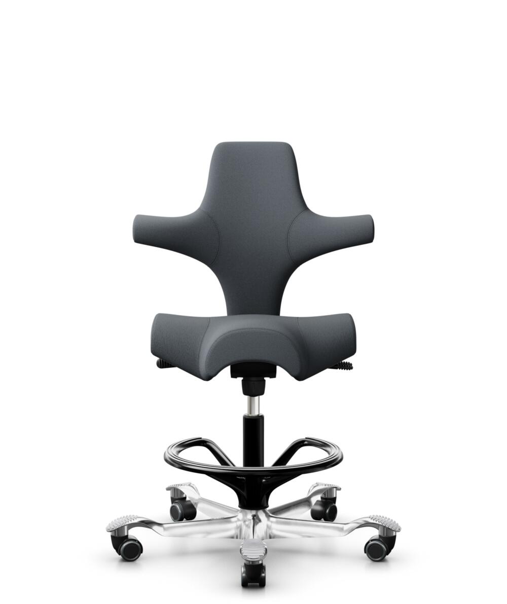 HÅG Capisco 8106 - Select (Gabriel) - Wol / Polyamide - SC60003 - Grey - Framekleur - Zwart - Gasveer - 265 mm (Zithoogte 53-79cm) - Vloercontact - Harde wielen t.b.v. zachte vloeren - Voetenring - Ja, in framekleur - Voetster - Ja, voetster in gepolij... - 1