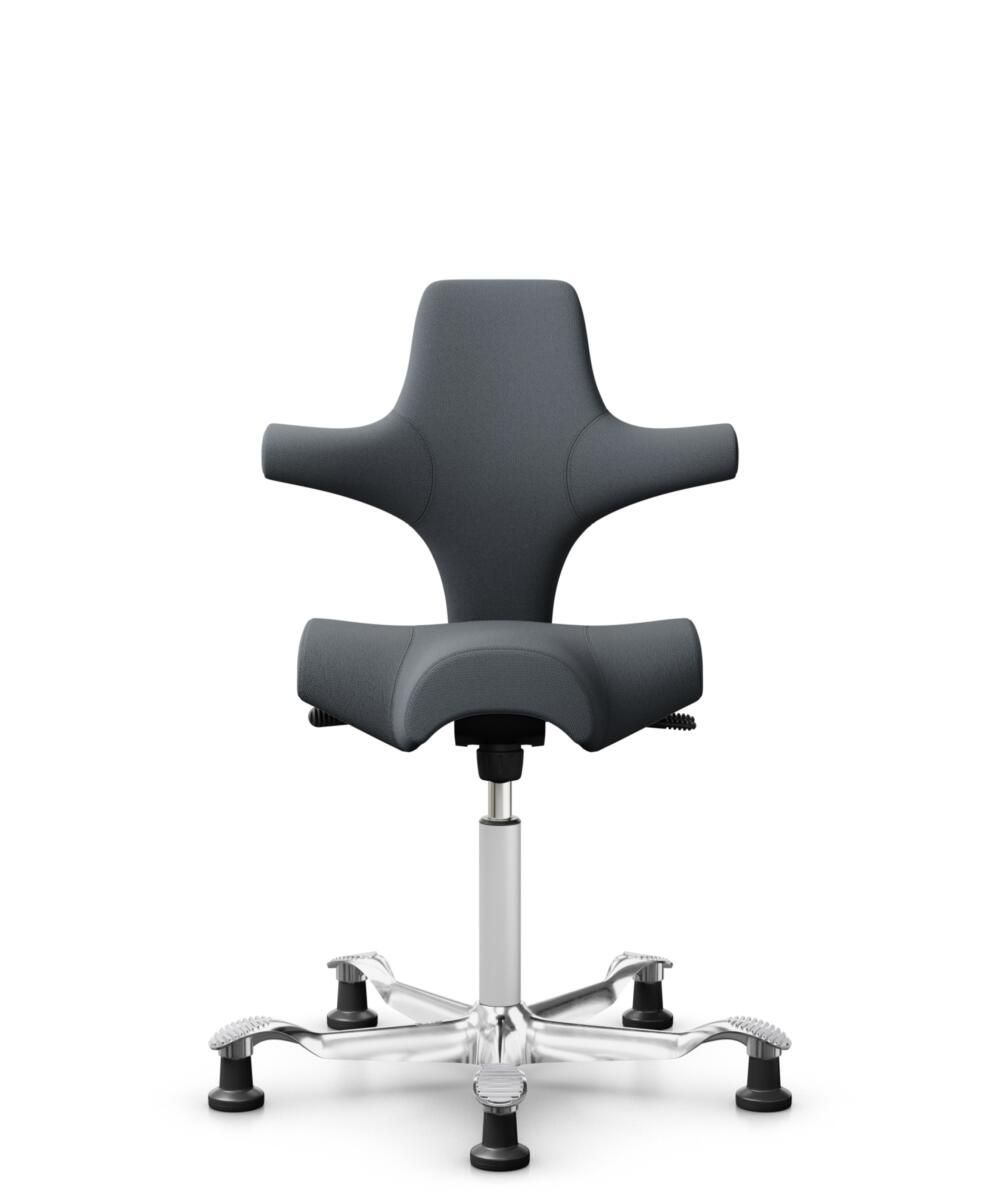 HÅG Capisco 8106 - Select (Gabriel) - Wol / Polyamide - SC60003 - Grey - Framekleur - Wit - Gasveer - 150 mm (Zithoogte 40-55cm) - Vloercontact - Glijdoppen - Voetenring - Nee, geen voetenring - Voetster - Ja, voetster in gepolijst aluminium - 1