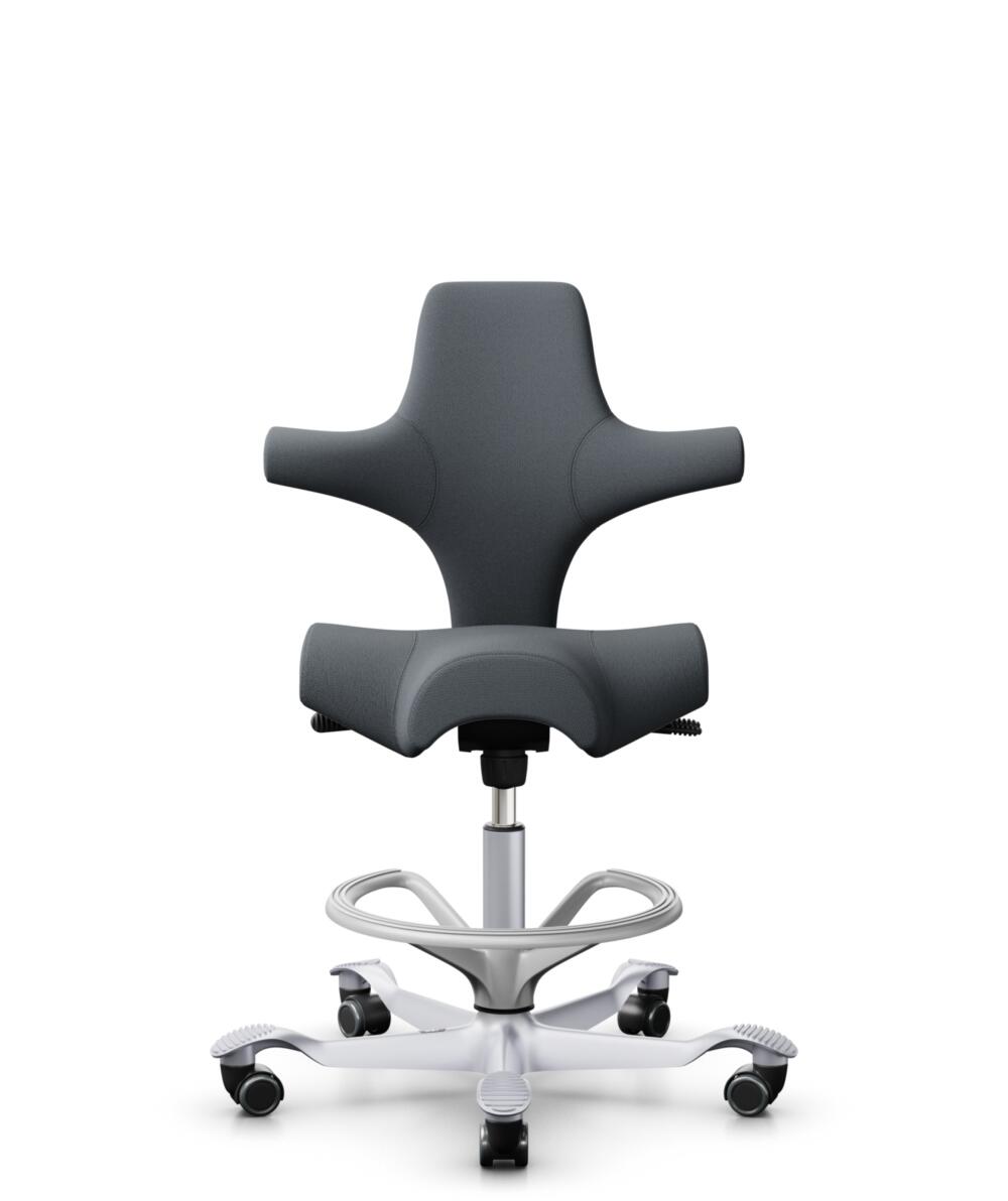 HÅG Capisco 8106 - Select (Gabriel) - Wol / Polyamide - SC60003 - Grey - Framekleur - Zilver - Gasveer - 200 mm (Zithoogte 46-64cm) - Vloercontact - Harde wielen t.b.v. zachte vloeren - Voetenring - Ja, in framekleur - Voetster - Nee, voetster in frame... - 1