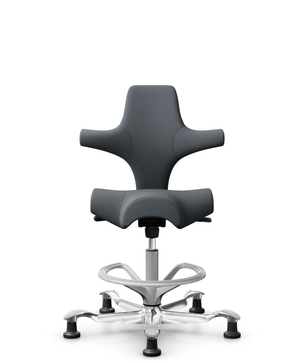 HÅG Capisco 8106 - Select (Gabriel) - Wol / Polyamide - SC60003 - Grey - Framekleur - Zilver - Gasveer - 200 mm (Zithoogte 46-64cm) - Vloercontact - Glijdoppen - Voetenring - Ja, in framekleur - Voetster - Ja, voetster in gepolijst aluminium - 1
