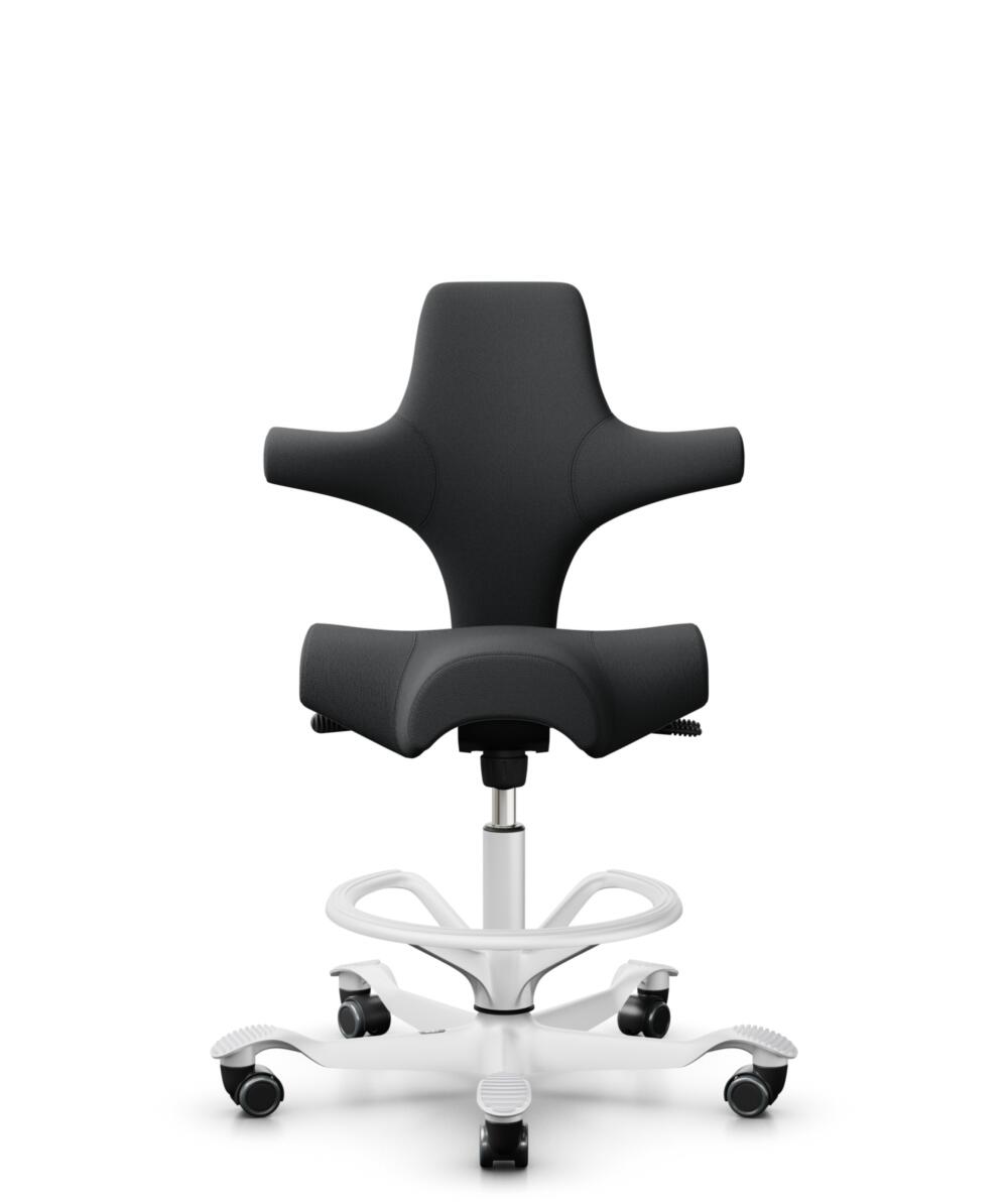 HÅG Capisco 8106 - Select (Gabriel) - Wol / Polyamide - SC60051 - Charcoal - Framekleur - Wit - Gasveer - 200 mm (Zithoogte 46-64cm) - Vloercontact - Harde wielen t.b.v. zachte vloeren - Voetenring - Ja, in framekleur - Voetster - Nee, voetster in fram... - 1