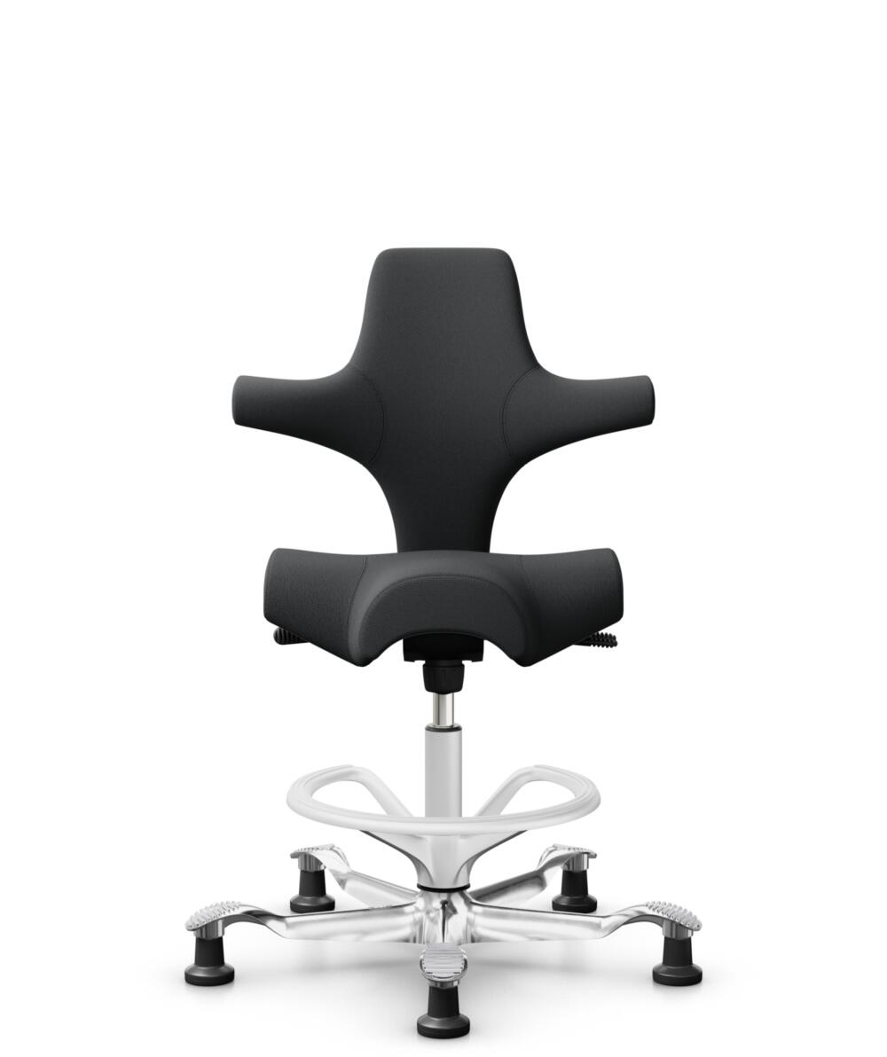 HÅG Capisco 8106 - Select (Gabriel) - Wol / Polyamide - SC60051 - Charcoal - Framekleur - Wit - Gasveer - 265 mm (Zithoogte 53-79cm) - Vloercontact - Glijdoppen - Voetenring - Ja, in framekleur - Voetster - Ja, voetster in gepolijst aluminium - 1